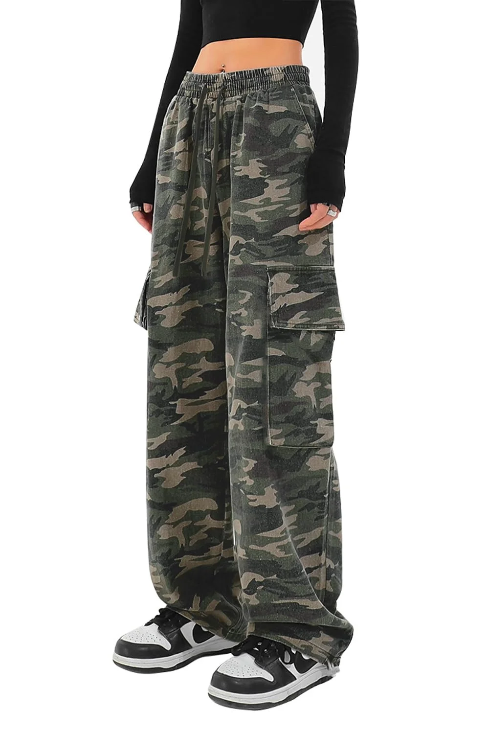 HVEPUO Hosen Damen Baumwollhose Camouflage Hose Cargohosen Freizeithose