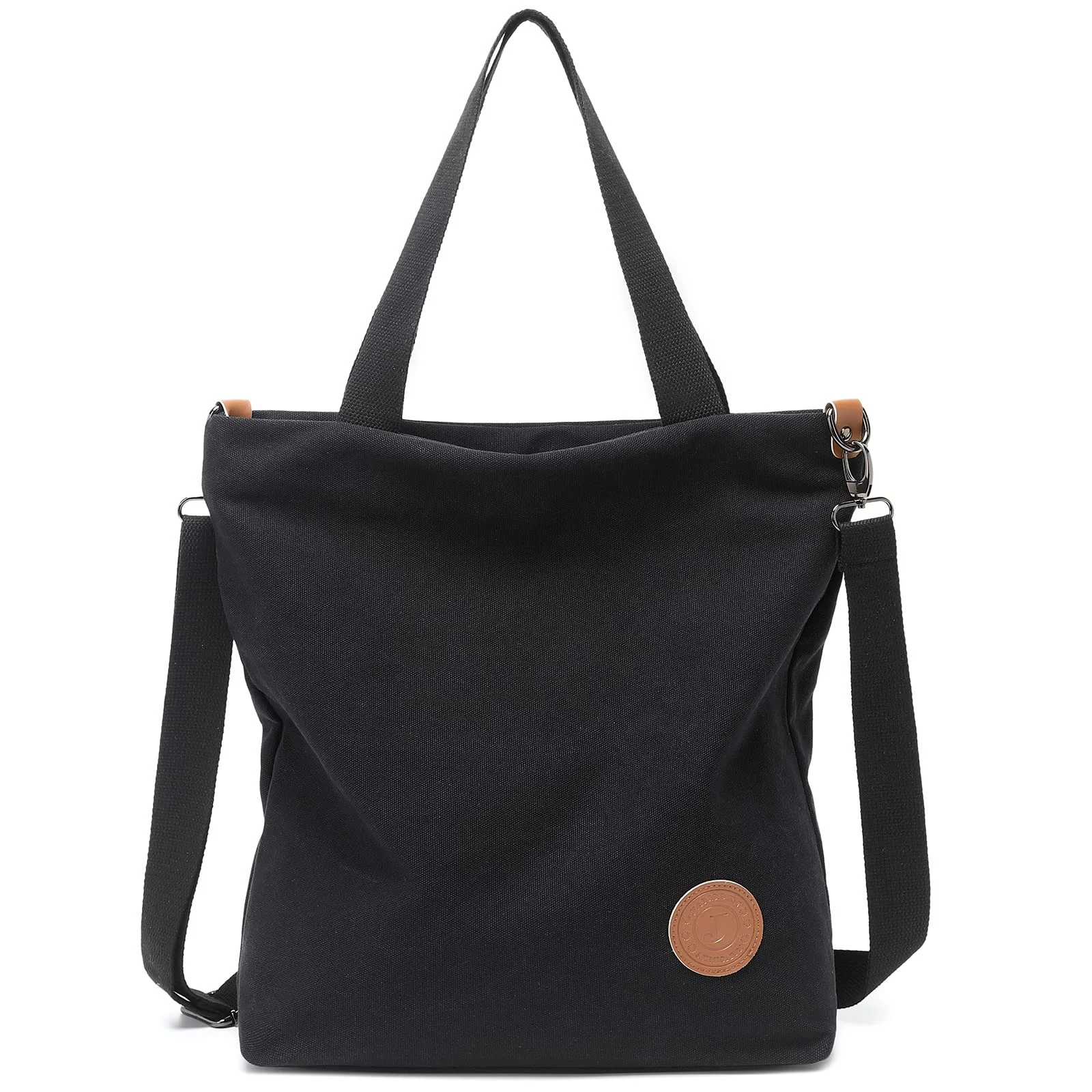 JANSBEN Damen Canvas Handtasche Schultertasche Strandtasche Casual Multifunktionale Umhängetaschen Groß für Arbeit Schule Shopper Lässige täglich (Schwarz)