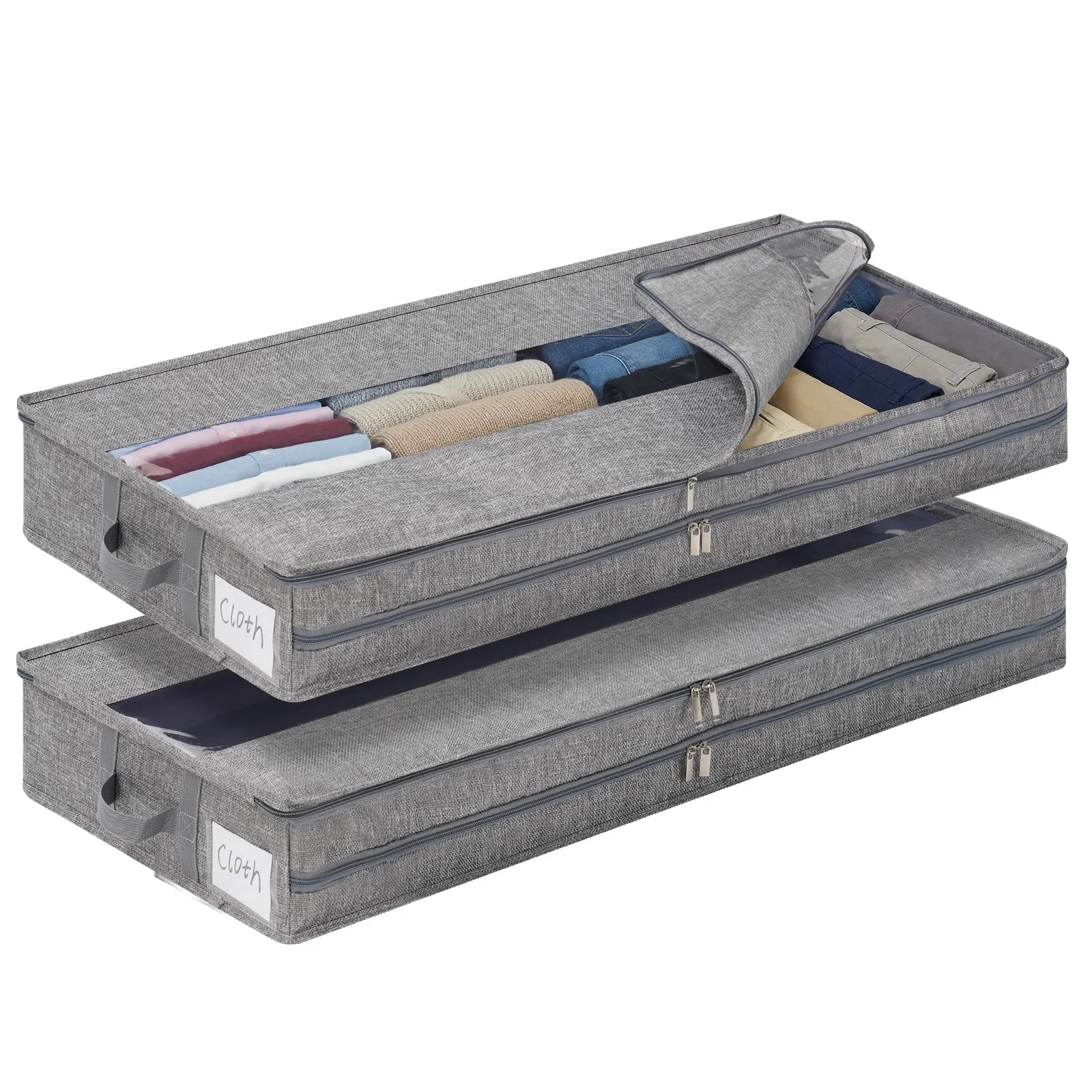 GARPROVM Unterbett Aufbewahrungsbox 2er Set, 85x40x12cm Formstabil Unterbettkommode Unterbettbox mit Mitte Reißverschluss Unterbett Aufbewahrung für Bettdecken Kleidung Bettwäsche Decken
