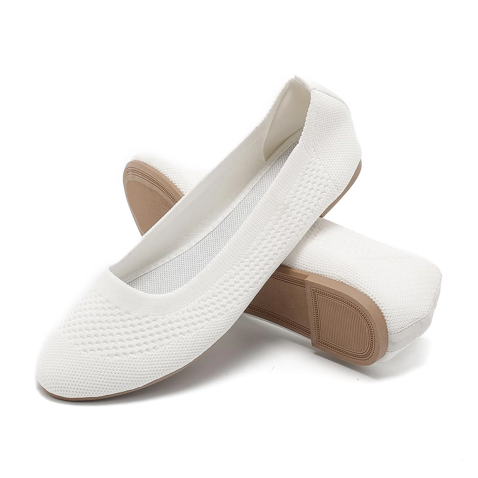 Damen Ballerina Flache Schuhe Komfort Slip On Klassische Rundkappe Pumps Schuhe Knit Faltbare Ballerinas Elegant Bequem Sommerschuhe Walking Flats für Frauen