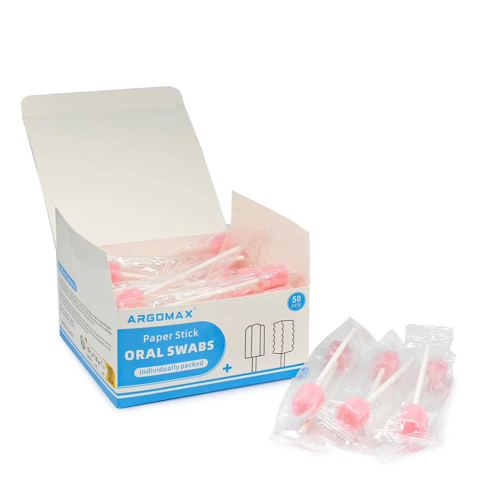 ARGOMAX Mundpflegestäbchen 50 Stück | Sterile Schaumstofftupfer für sanfte Mundhygiene, rosa, für Zuhause & Klinik, Einweg Schwammtupfer