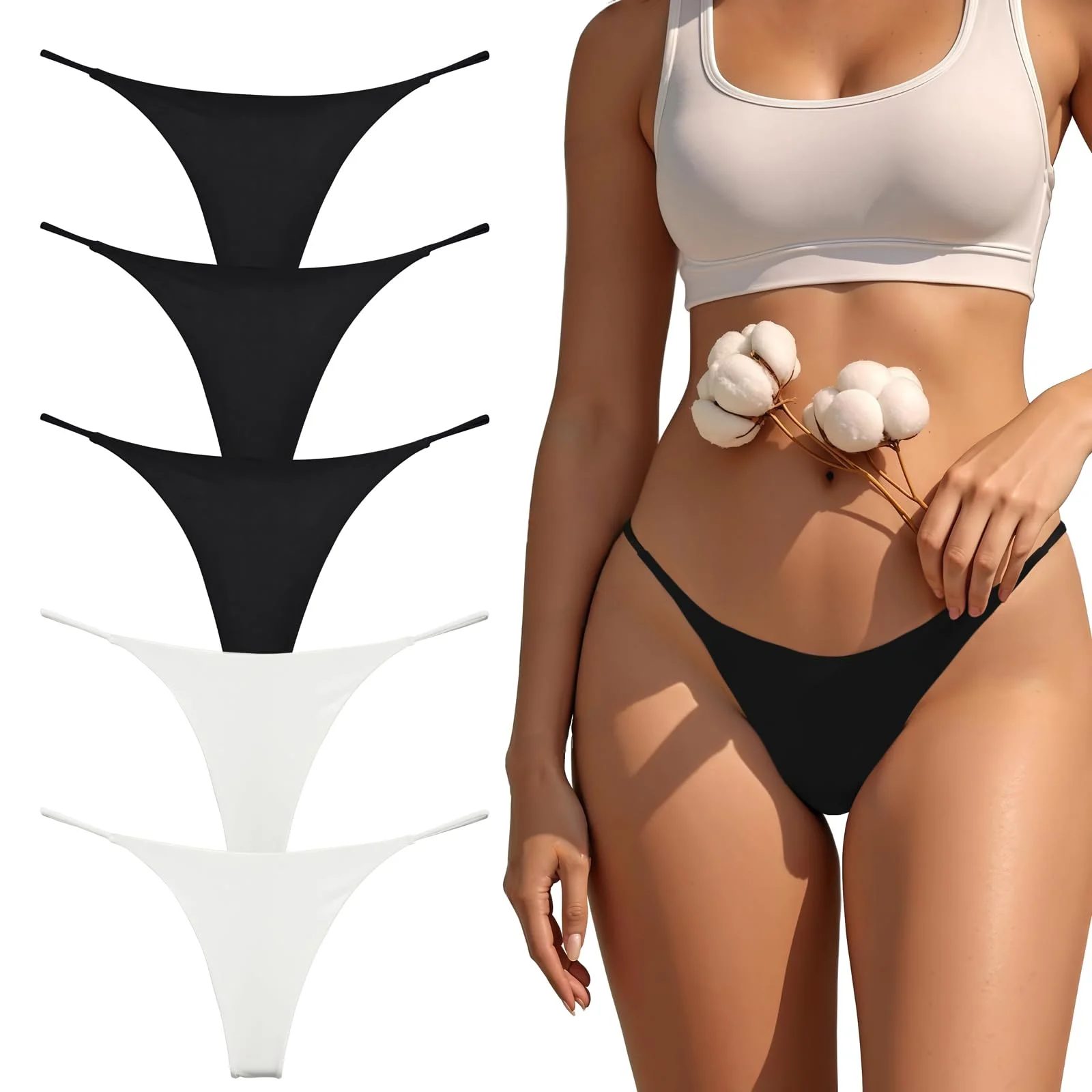 Alleen G String Tanga Damen Baumwolle Tangas Unterwäsche Frauen Unterhosen Slips Set Nahtlos Niedrige Thongs Women Panty Thong Underwear 5er-Pack XS-XL