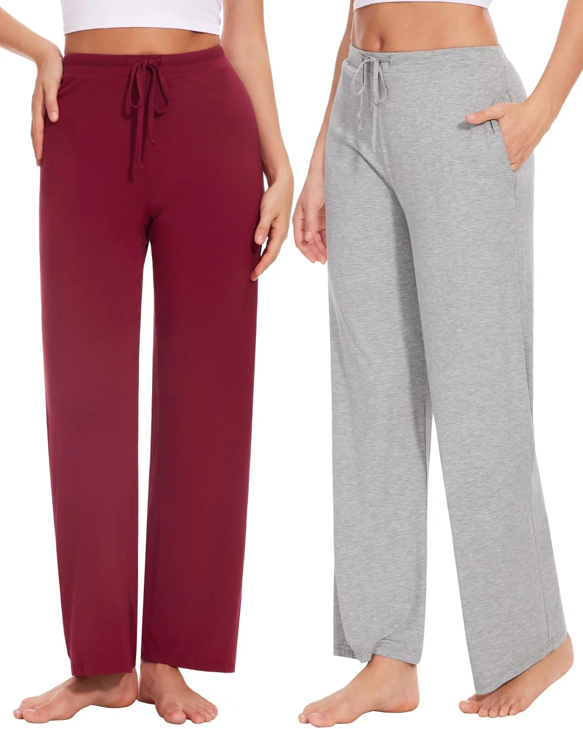 Knuffnee Damen Schlafanzughose Lang Pyjamahose Weiche Jogginghose Freizeithose mit Taschen 2 Pack