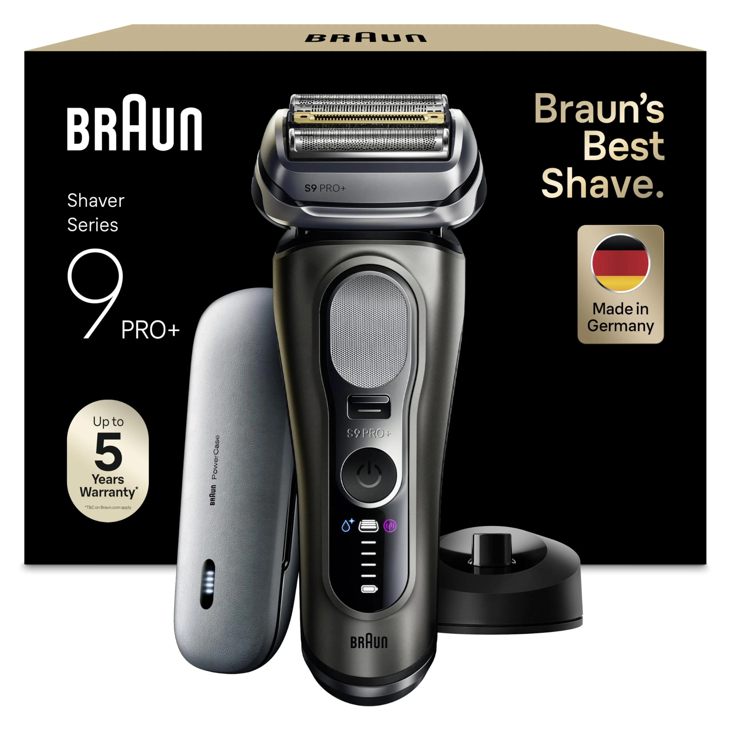Braun Rasierer Herren Elektrisch Series 9 PRO+, 9625S, Graphit | Elektrorasierer, 5+1 Scherkopfelemente, Barttrimmer, 60 Min. Akku, Wasserdicht, Made in Germany, Inkl. Ladeetui, Ladestation