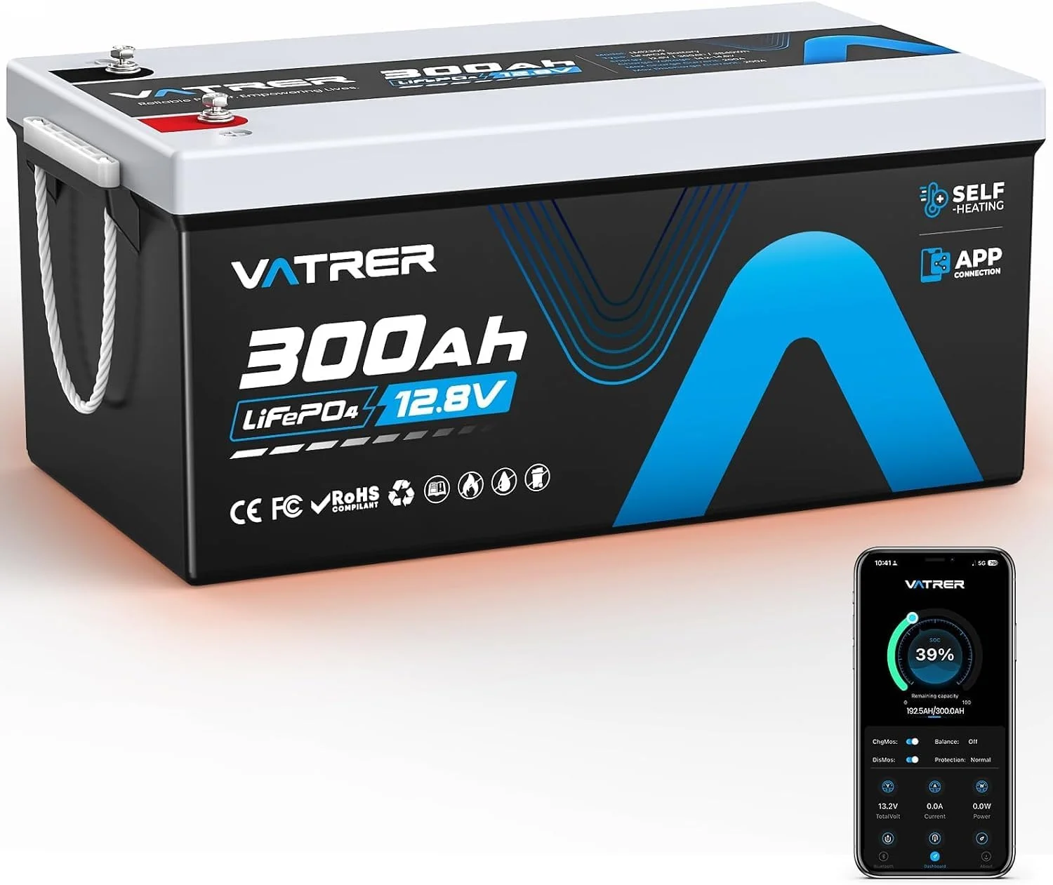 VATRER POWER 24V 200Ah LiFePO4 Batterie mit Selbstheizung | 200A BMS, Bluetooth App, Laden bis -20 °C, 5000+ Zyklen, ideal für Wohnmobil, Solar, Off-Grid und Energiespeicher