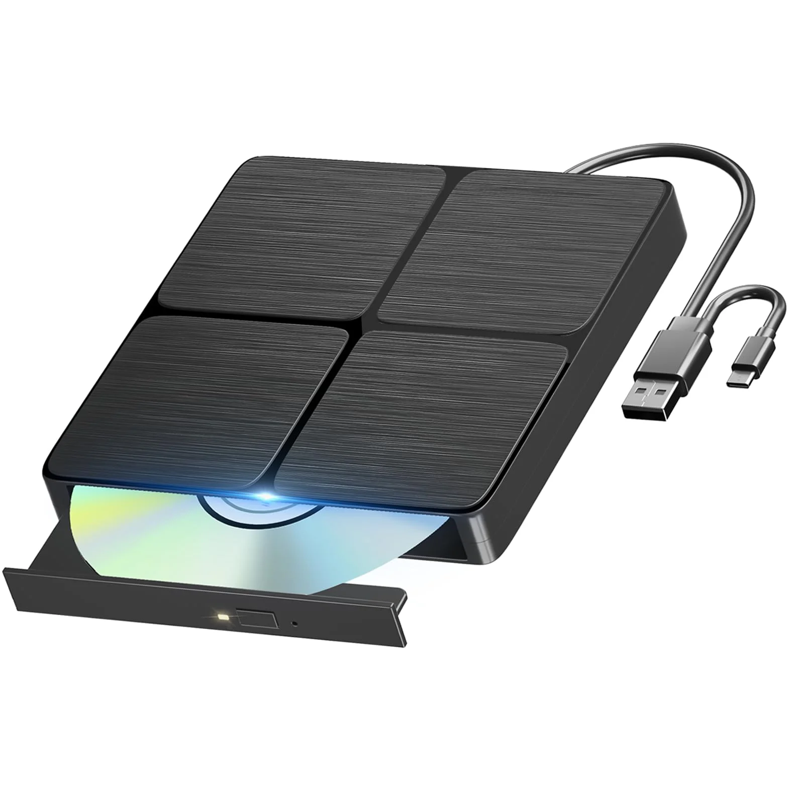 Tragbar Bluray Laufwerk Extern, Zwei Anschlüsse Externer Bluray Brenner | Hohe Geschwindigkeit Externes Blu Ray Laufwerk Für verschiedene Anwendungsszenarien geeignet, Kompatibel mit Mac OS Windows