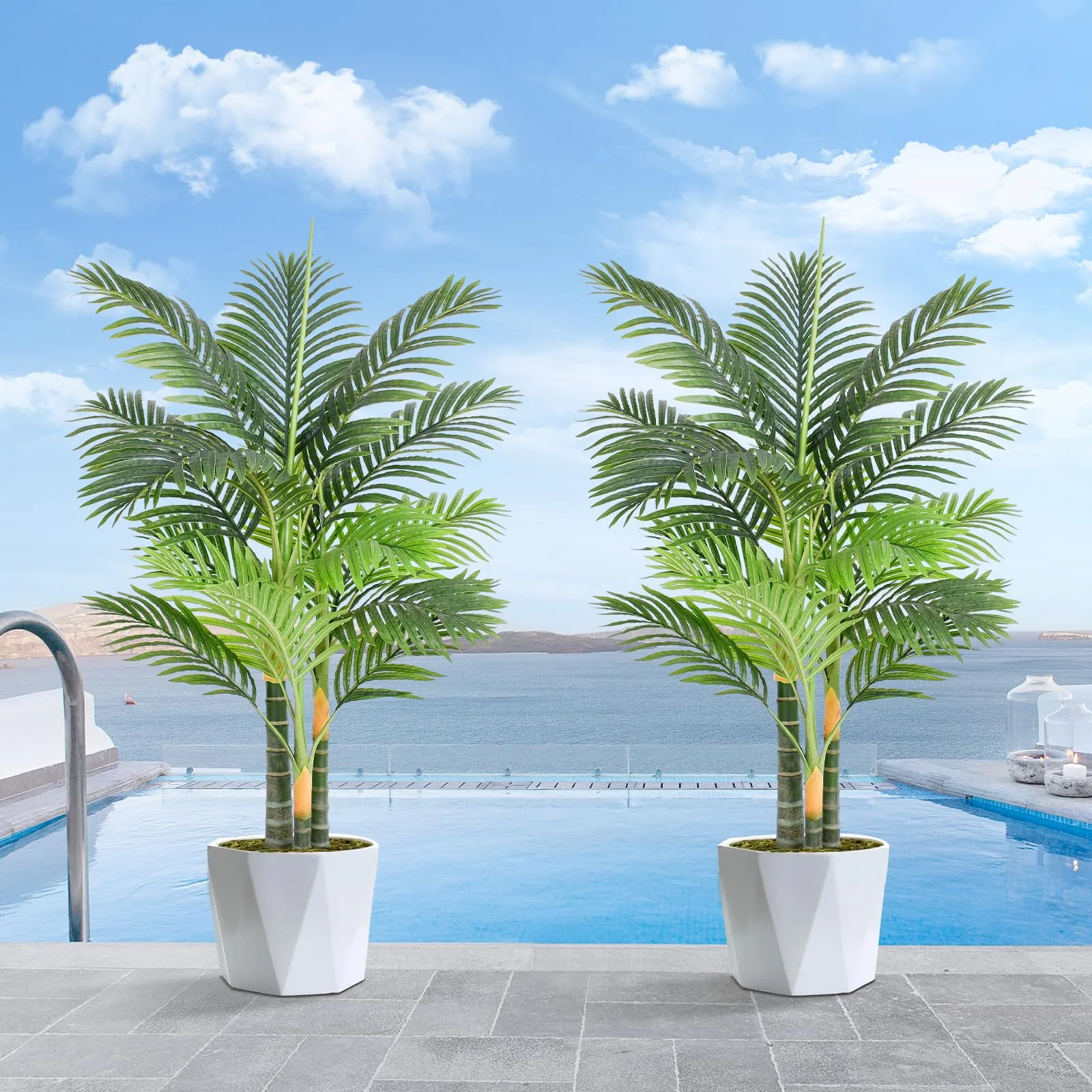 Keeplush Künstliche Goldene Palme 120cm kunstpflanzen groß wie echt, UV-beständig kunstbaum groß, Kunstpalme für Haus Wohnzimmer Schlafzimmer Büro Balkon Garten Decor Künstliche Pflanzen (2 Stück)