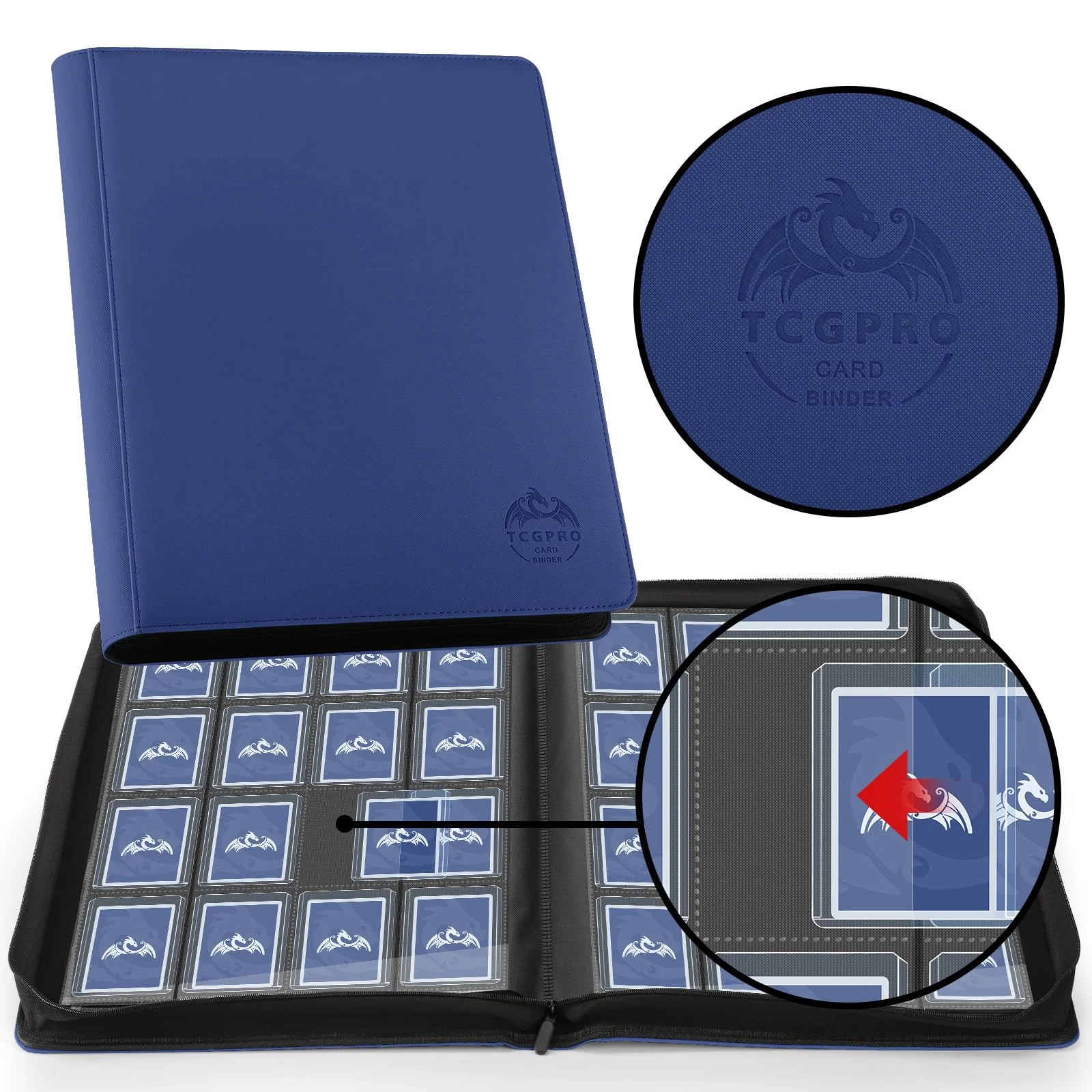 TCGPRO 16 Pocket Toploader Binder, für 640 3"x4" Sammelkarten mit Hüllen, Toploader Album 20 doppelseitige Seiten, kompatibel mit Trading Card, Sportskarten etc. Dunkelblau