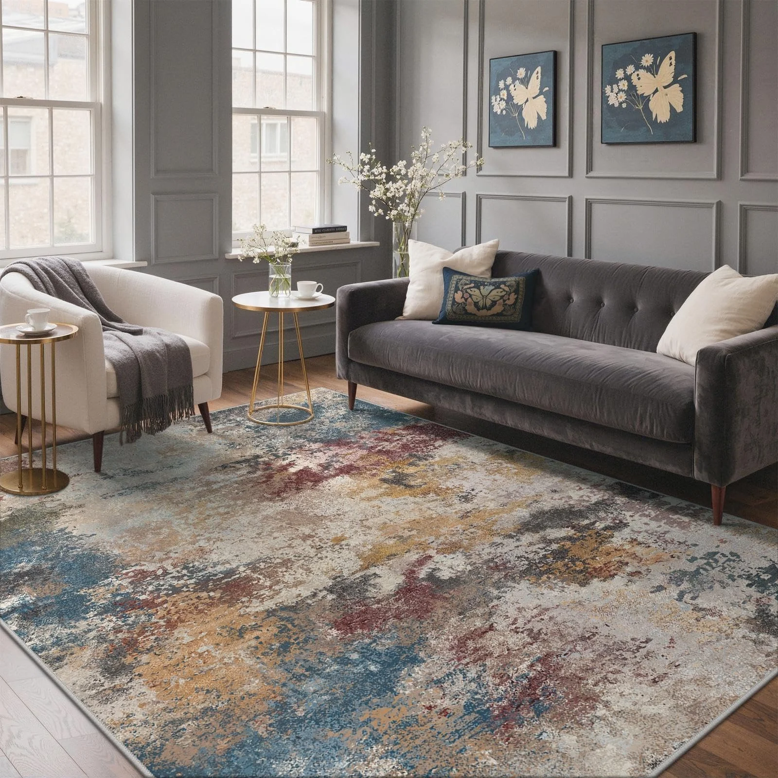 GENIMO Waschbarer Teppich Buntmix 200 x 290 cm Modern Abstrakt Wohnzimmer Schlafzimmer rutschfest Kurzflor Weich Teppich für Wohnzimmer Esszimmer Büro