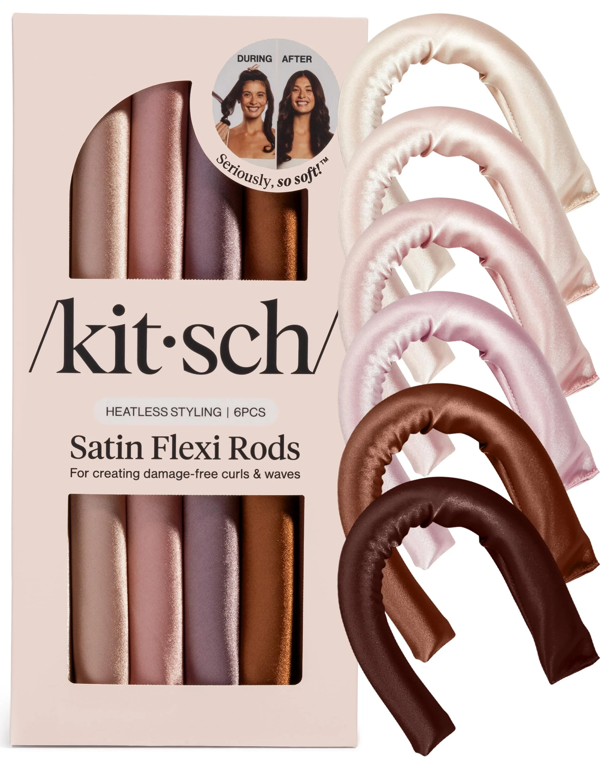 Kitsch Jumbo Flexi Locken ohne Hitze 6 Stück - Rosewood | Lockenstab ohne Hitze mit Satinüberzug , Lockenwickler über nacht, Haarwickler für Volumen , Für alle Haartypen
