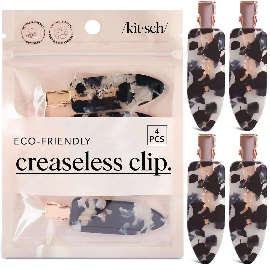 Kitsch Nahtlose Haarspangen Damen - Schwarz Terrazzo, 4 Stück | Haarklammer Kein Verbiegen, Ideal für Styling, Pony, Make-up und Gesichtsreinigung, Haarschmuckaus Recyceltem Acryl