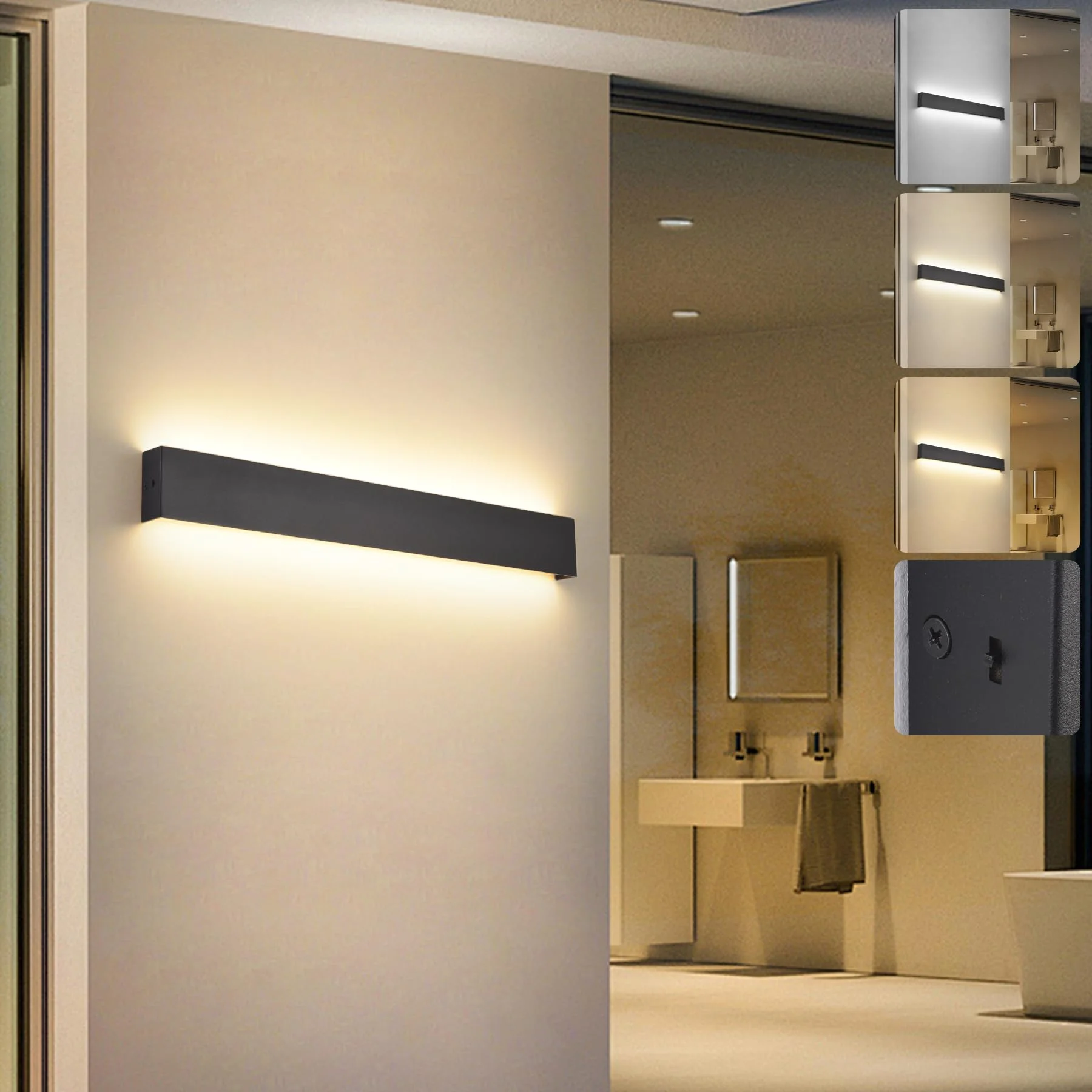 KUKAK LED Wandleuchte Innen,20W Wandlampe,3000K/4000K/6000K Wandlampen 66cm | Modern Lampe Wand,Up Down Wandbeleuchtung,Flurlampe wandleuchten für Wohnzimmer Schlafzimmer Treppenhaus Flur Schwarz