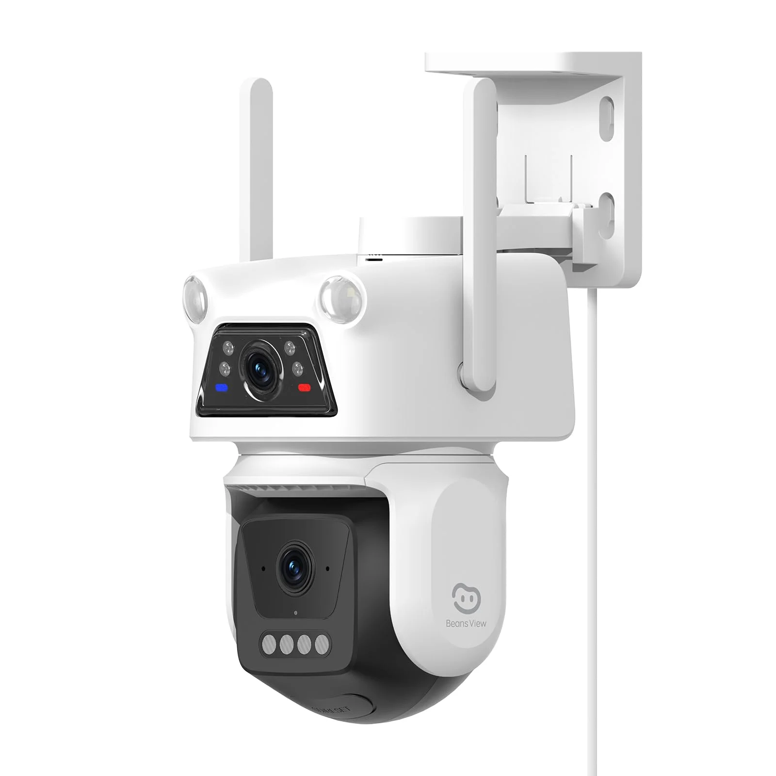 Beans View Überwachungskamera Aussen WLAN 3K+3K (10MP) Dual Objektiv - Ultra HD 360° PTZ Außenkamera mit KI Bewegungsmelder, Auto-Tracking, Farb-Nachtsicht, Audio, SD-Karte 512GB (D320)