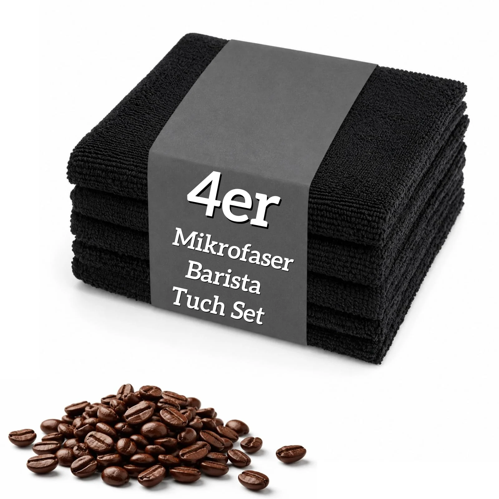 4er Barista Tuch Set 30x30cm, Mikrofasertücher für Siebträger & Dampflanze | schwarz, weich, saugstark, fusselfrei, streifenfrei, für Siebträger, Dampflanze, Espressomaschine, Kaffeemühle, waschbar