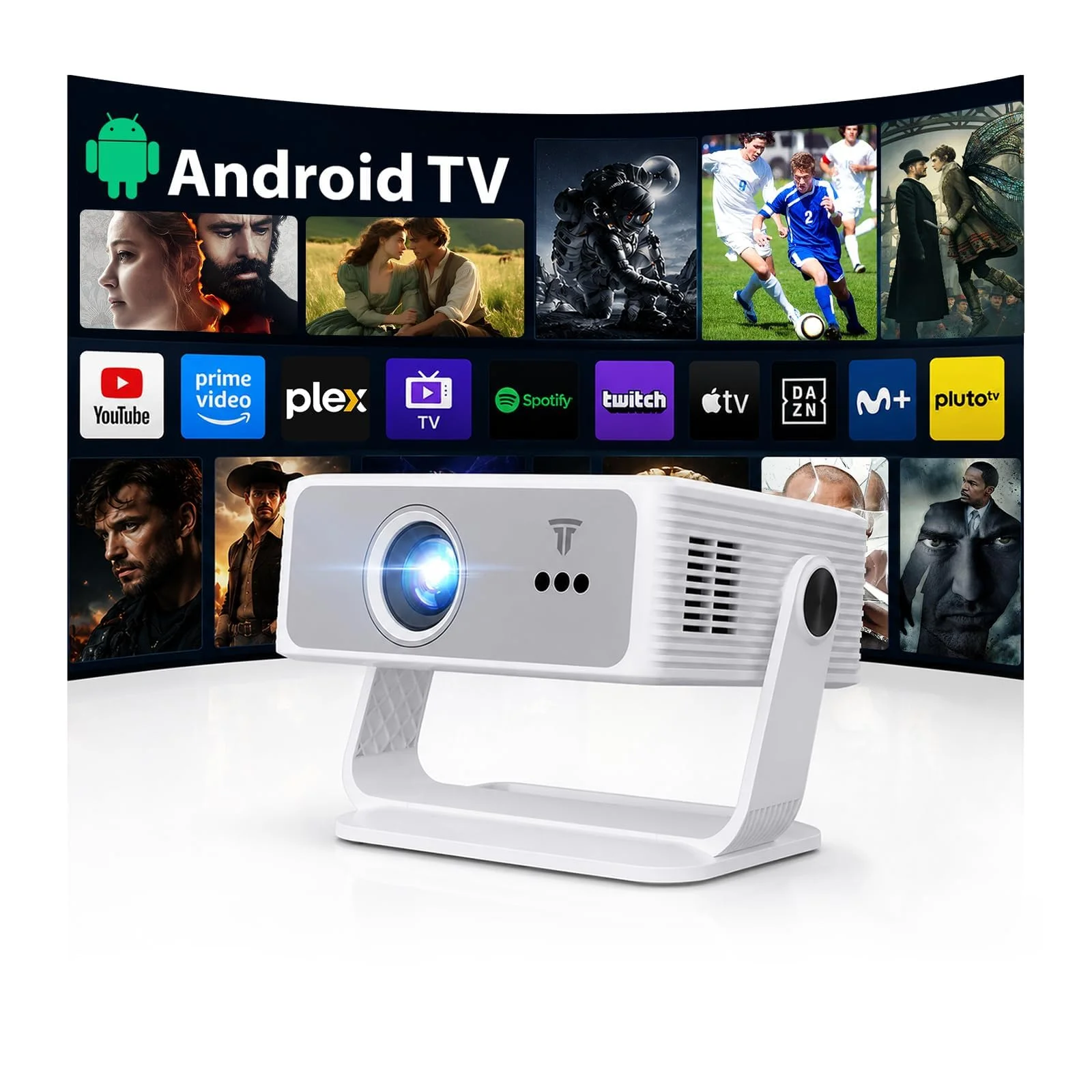 2026 Neue Smart Beamer Integrierte Apps, Android 14, Full HD 1080P Projektor,unterstützt 4K, 25000lumen,Trapezkorrektur, WLAN&BT Beamer Heimkino mit um 270° drehbarem Ständer, Kompatibel Laptop/Handy