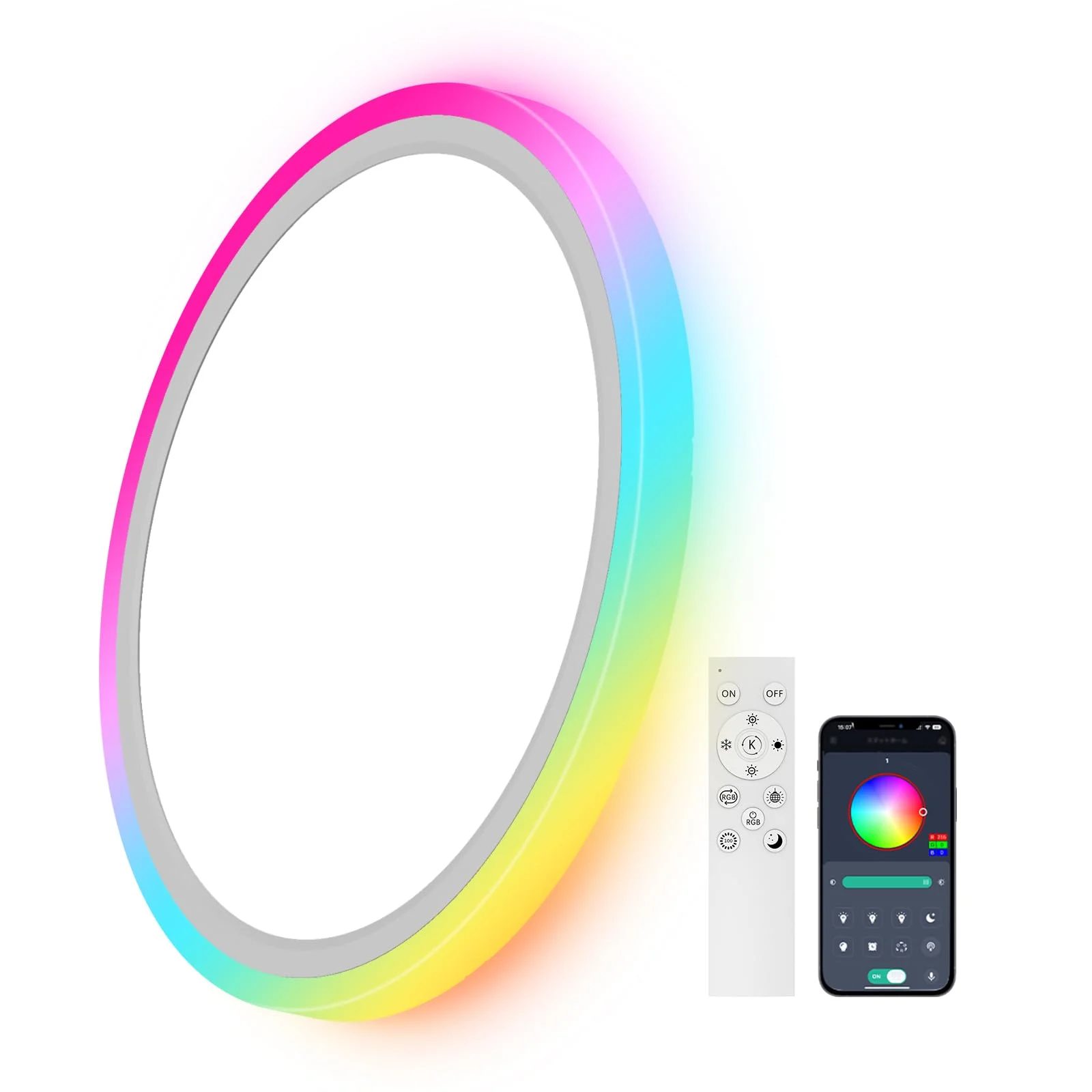AIKVSXER LED-Deckenleuchte 33W Ø40cm, rund & flach, RGB-Randlicht | 3000K–6500K, 3300 lm, Farbwechsel, stufenlose Helligkeit, App & Fernbedienung, Timer, Speicherfunktion, für Wohnraum & Flur