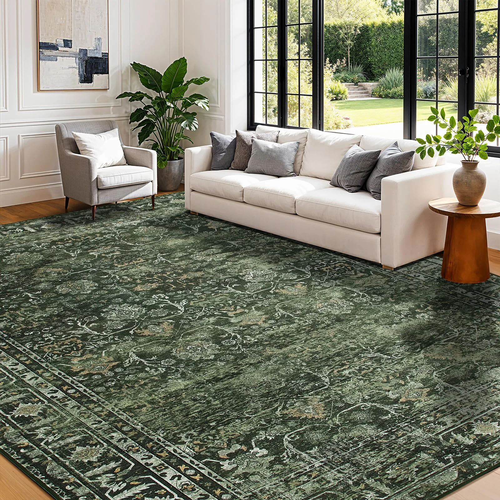 DEITAS Abstrakte Teppich Wohnzimmer 200x300cm Waschbar | Waschbarer Moderner Teppich,Weich,rutschfest Kurzflor,Groß,für Wohnzimmer,Schlafzimmer, Esszimmer,Büro,Carpet,Teppiche(Grün)