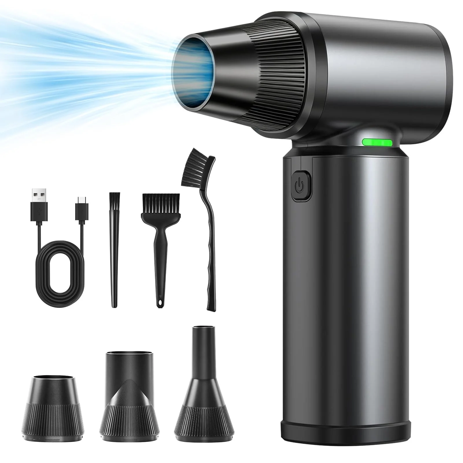 Kalawen Elektrisches Staubgebläse Aluminium, Electric Air Duster Super Power mit Akku Windkraft Dual-Modus Stufenlos Einstellbare Geschwindigkeit, für Computer Tastatur Haus Auto Garten