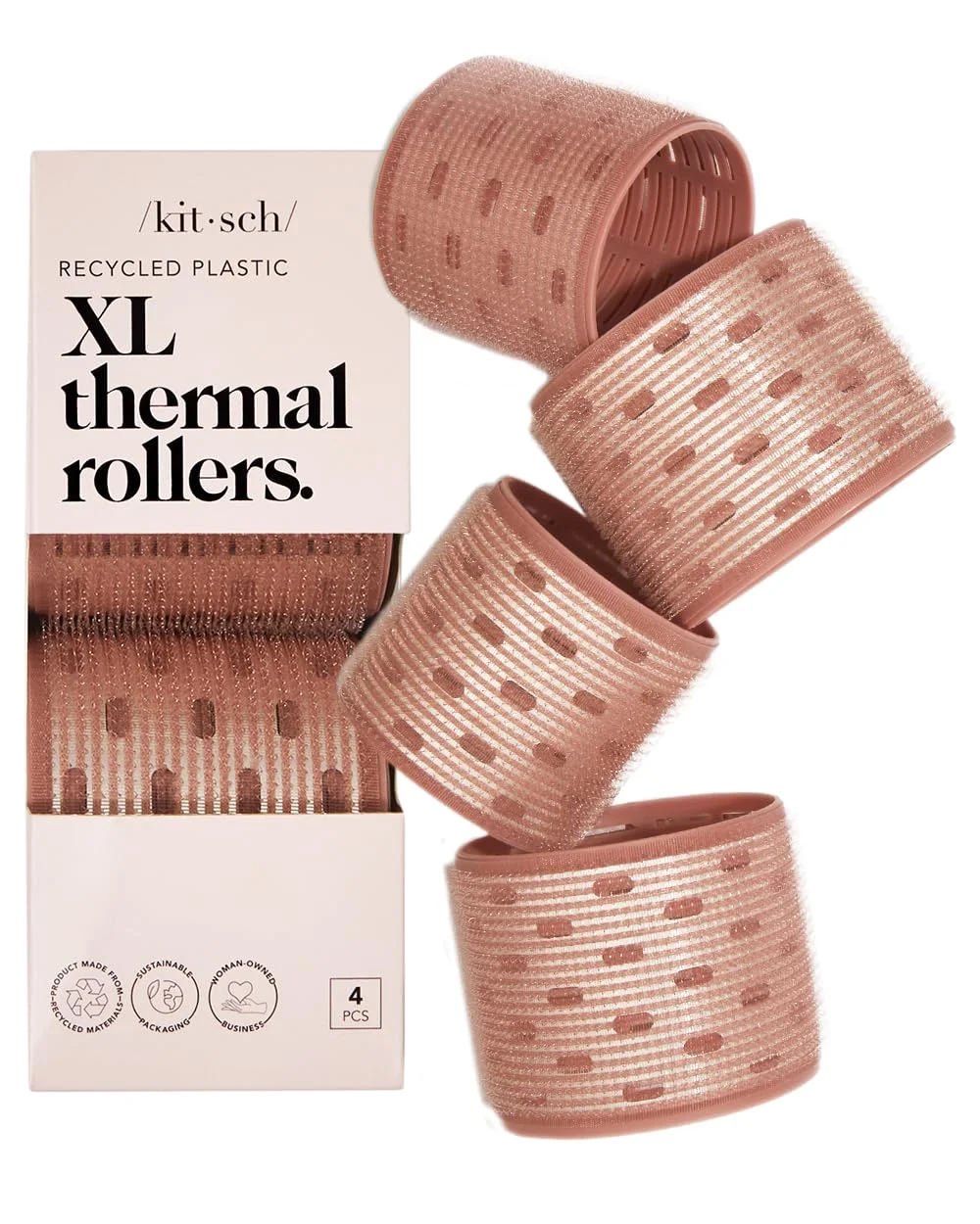 Kitsch XL Lockenwickler 4 Stück, Hair Rollers - Terracotta | Haarwickler für Langes Haar, Papilotten Kurze Haare, Selbsthaftende Haar-Roller für Einen Blowout