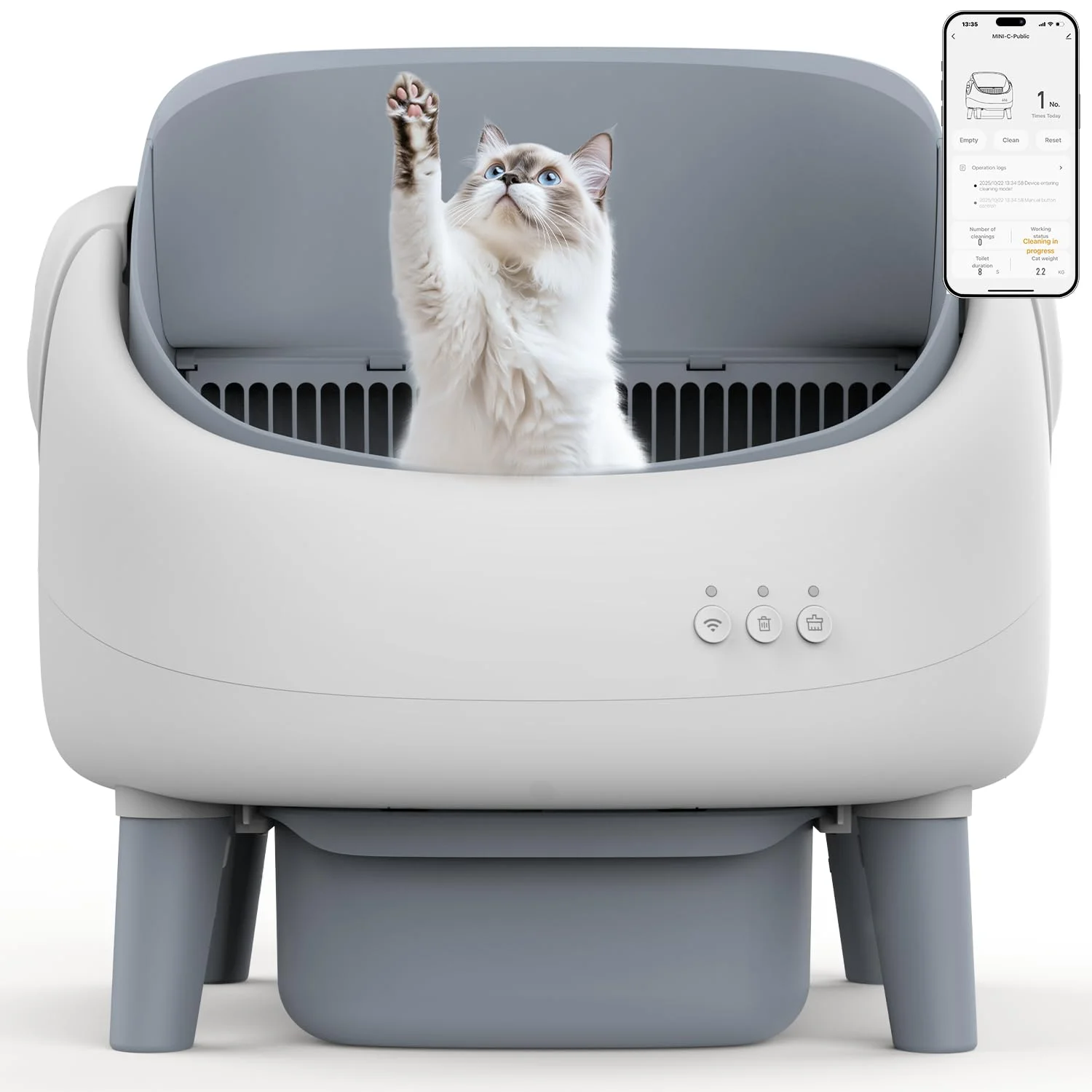 Selbstreinigende Katzentoilette Offen, Katzenklo Selbstreinigend mit APP-Steuerung, Dual Sicherheitssensoren, Intelligenter Einklemmenschutz, Inklusive Müllbeutel, für Mehrere Katzen