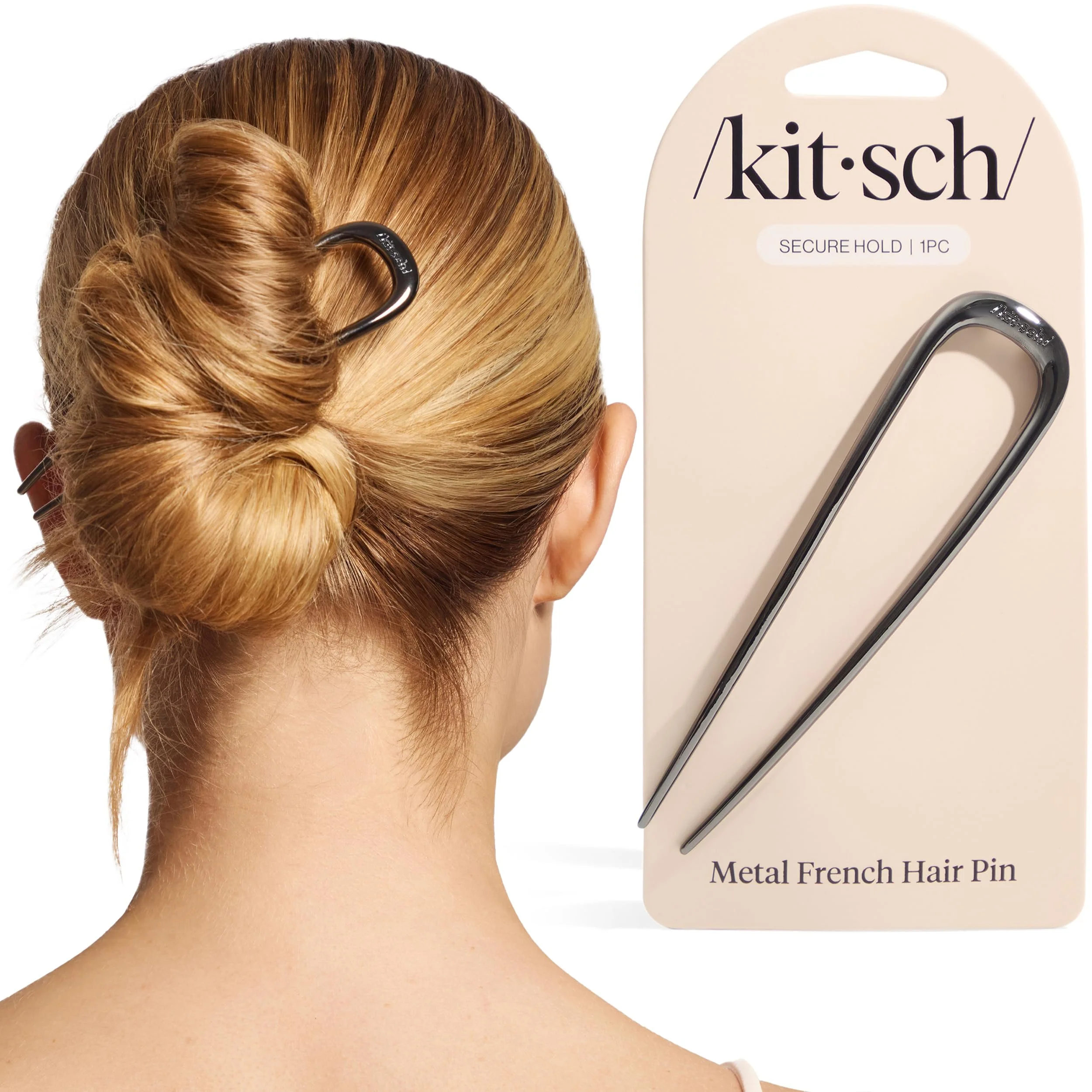 Kitsch French Pin für Damen - Hämatit, 1 Stück | French Hair Pin, Metallene Französische Haarspange für Hochsteckfrisuren, Chignon & Dutt, Sicherer Halt