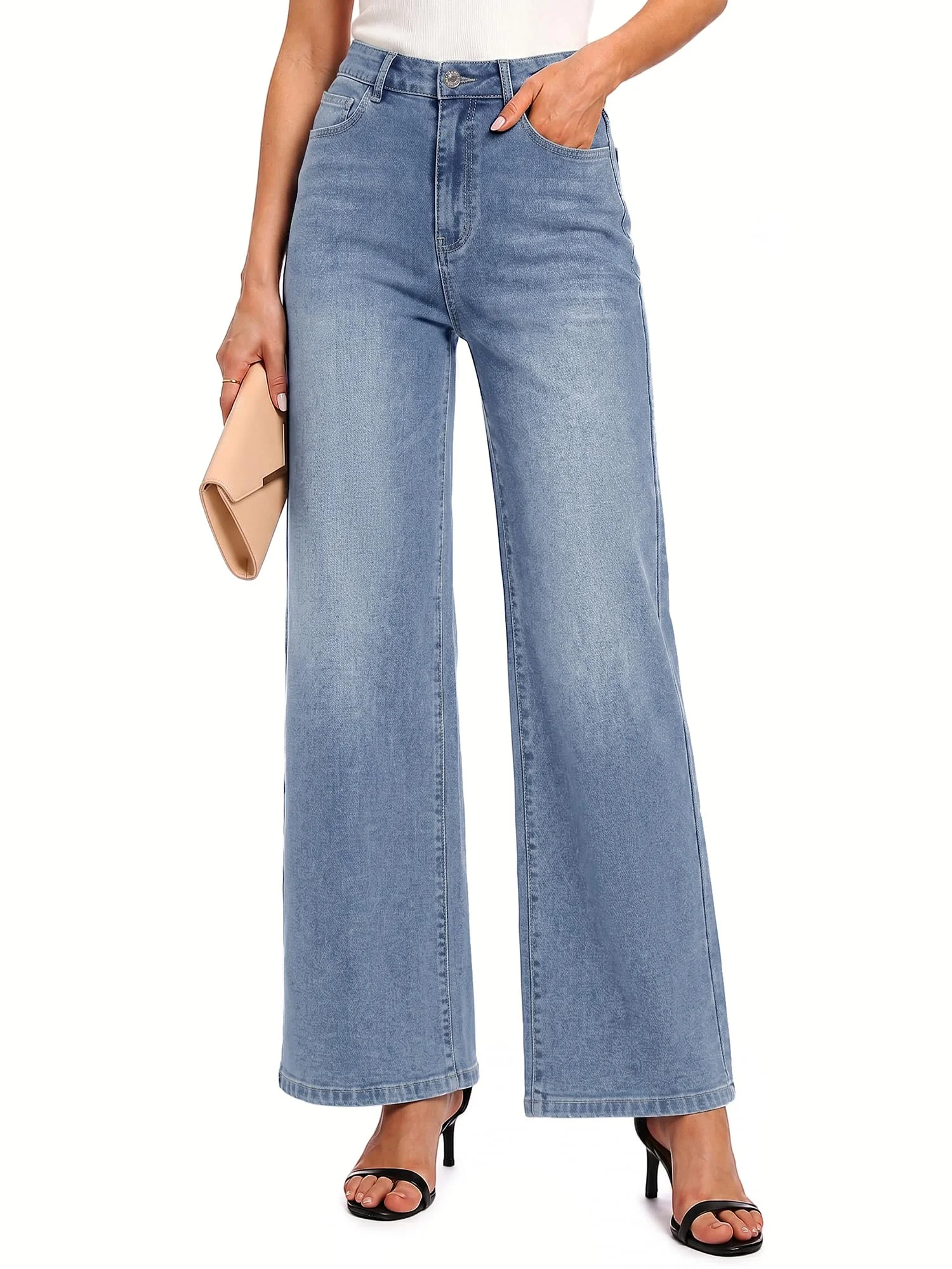 YYIDATON Damen Jeans High Waist Wide Leg Stretch Jeanshose mit weitem Bein