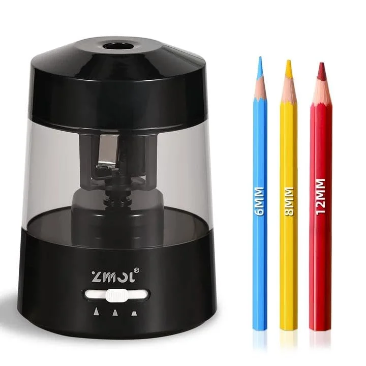 ZMOL Elektrischer Anspitzer (φ6–12 mm) für dicke und dünne Stifte | Bleistiftspitzer USB & Batterie, 3 Schärfmodi, Auto-Stopp, für Schüler Klassenzimmer, Büro & Zuhause