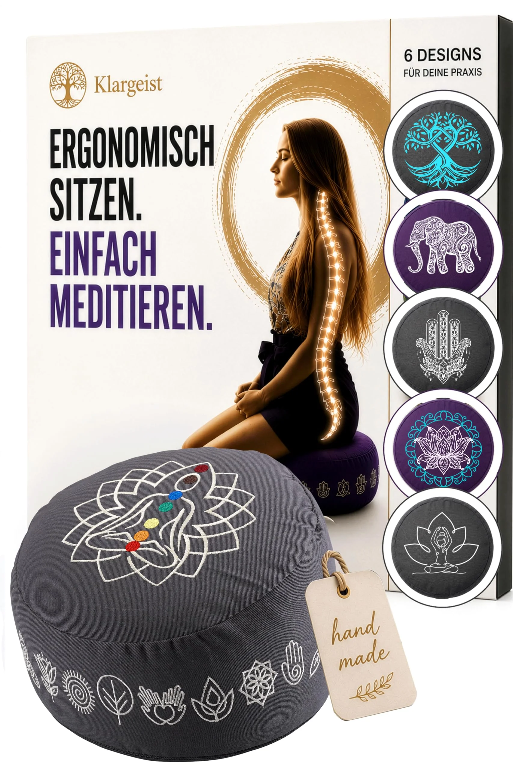 Meditationskissen | Yoga Kissen | Yogakissen | Chakra Anthrazit 17,5cm hoch | Yoga Kissen 20cm an höchster Stelle | Meditationszubehör | Meditation Zubehör | Chakra Balance Anthrazit