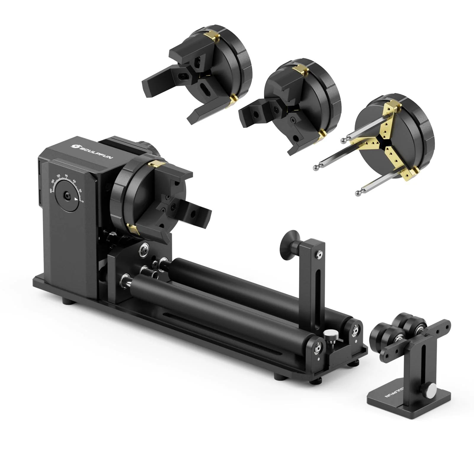 SCULPFUN RA Pro Max 4-in-1 Rotationswalze, Drehdorn für S9/S30 Ultra SF-A9 Lasergravierer, Multifunktions-Gravurmodul für unregelmäßige runde Objekte