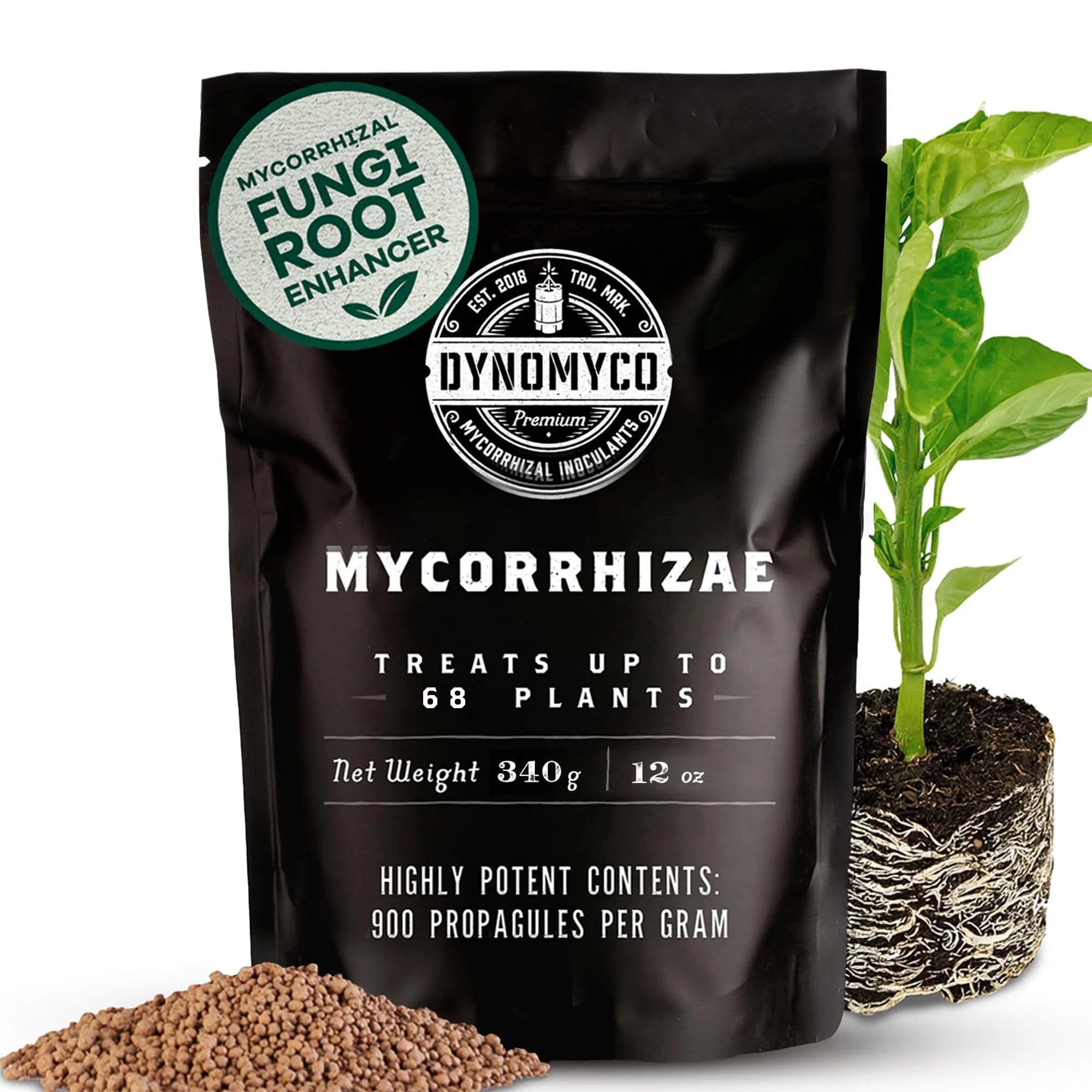 Mykorrhiza-Impfmittel von DYNOMYCO - Hochleistungsstämme - Konzentrierte Formel - Verbessert die Nährstoffaufnahme - Steigert den Pflanzenertrag (12 Oz/Up to 68 Plants)