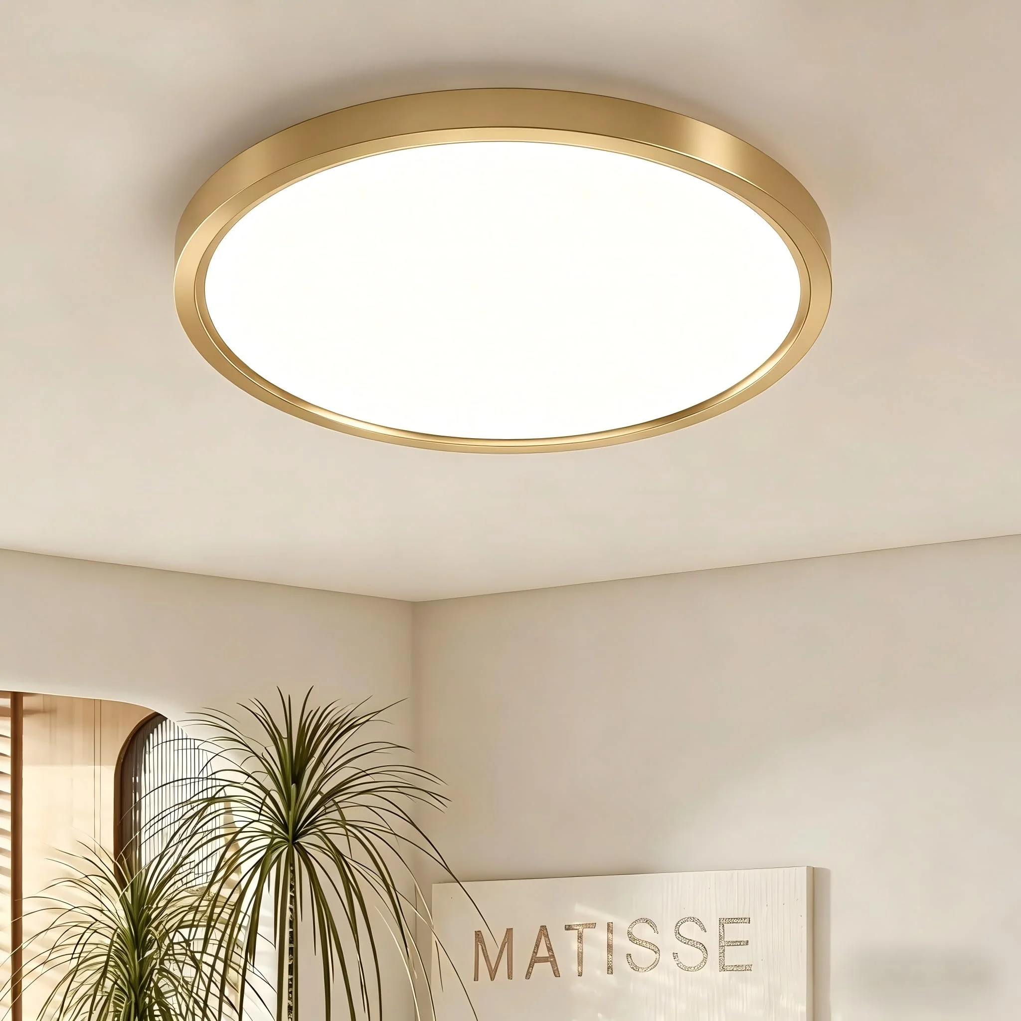 Deckenlampe LED Deckenleuchte Gold Ø30CM Rund 24W Deckenleuchten 4000K | Neutralweiß Badlampe flach Decke Küchenlampen Ultra Dünn 2.5CM Ideal für Wohnzimmer Balkon Keller Schlafzimmer Flur
