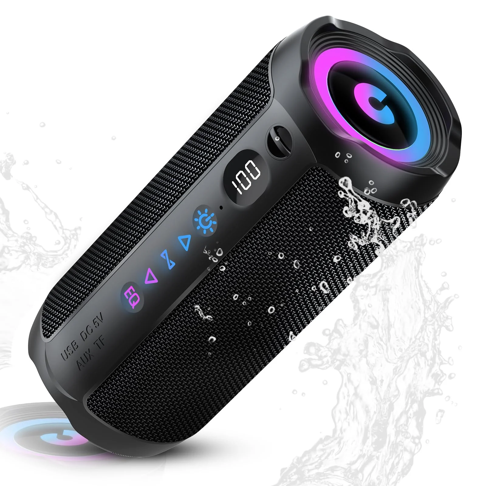 coioc Bluetooth Lautsprecher mit Licht, Bluetooth 5.4 Musikbox,25W Dual Lautsprecher, LED Anzeige & 25 Std Akku,Dualen Bass-Treibern, IPX7 wasserdicht,TWS Paarung, AUX,TF Karte,Geeignet Outdoor/Party