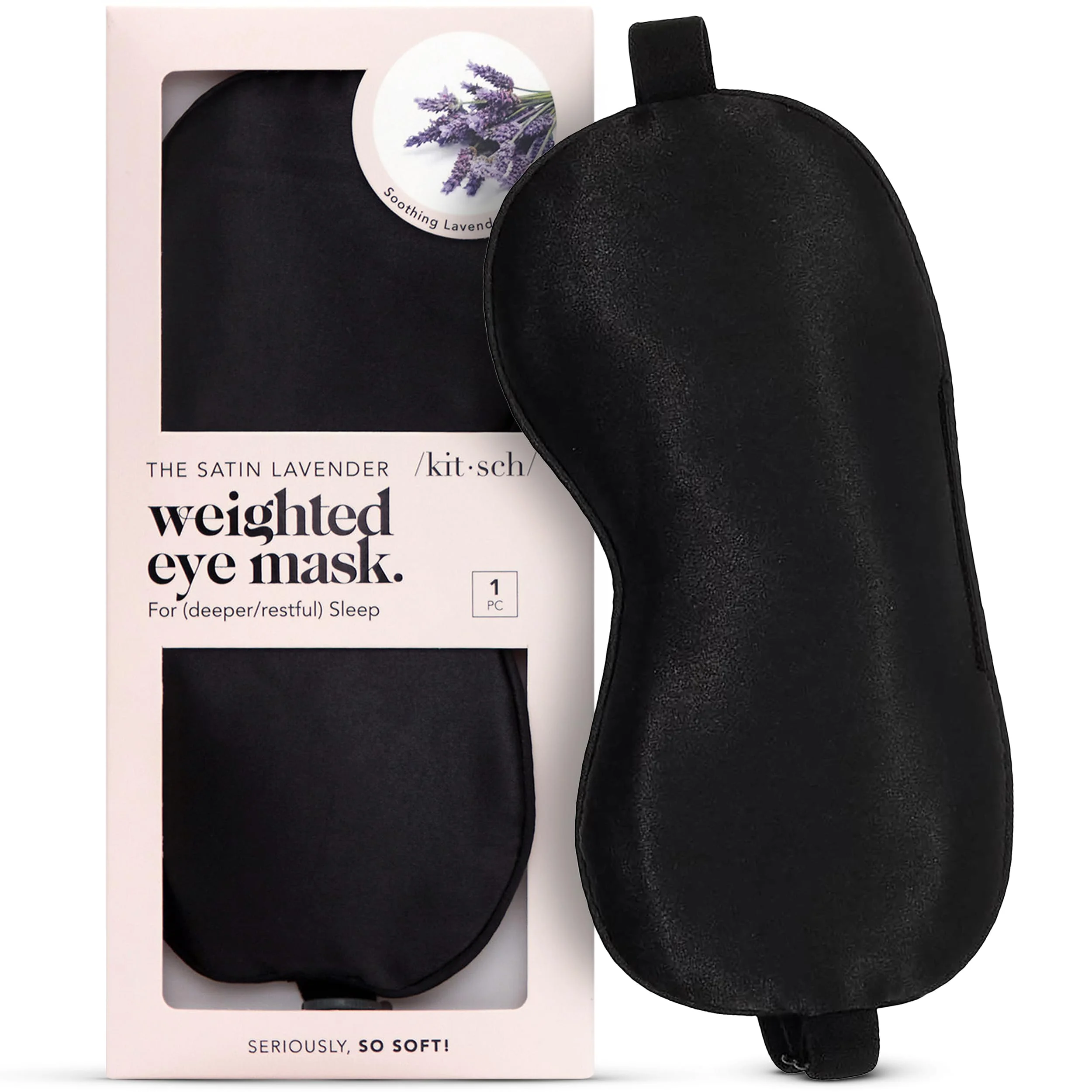 Kitsch Schwarz Schlafmaske Gewicht - 116g | Weighted Sleep Mask für Schlaf & Reisen - Lavendel Schlafmaske für Damen & Herren - Lichtblockierend, Verstellbar, Weich