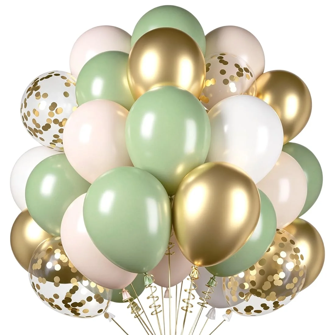 BlooMoo Luftballons Grün Gold, 50 Stück Salbeigrün Beige Gold Latex Ballons,Konfetti Helium Luftballons Eukalyptus Grün für Geburtstag Verlobung Babyparty Hochzeit JGA Party Dekorationen 12 Zoll