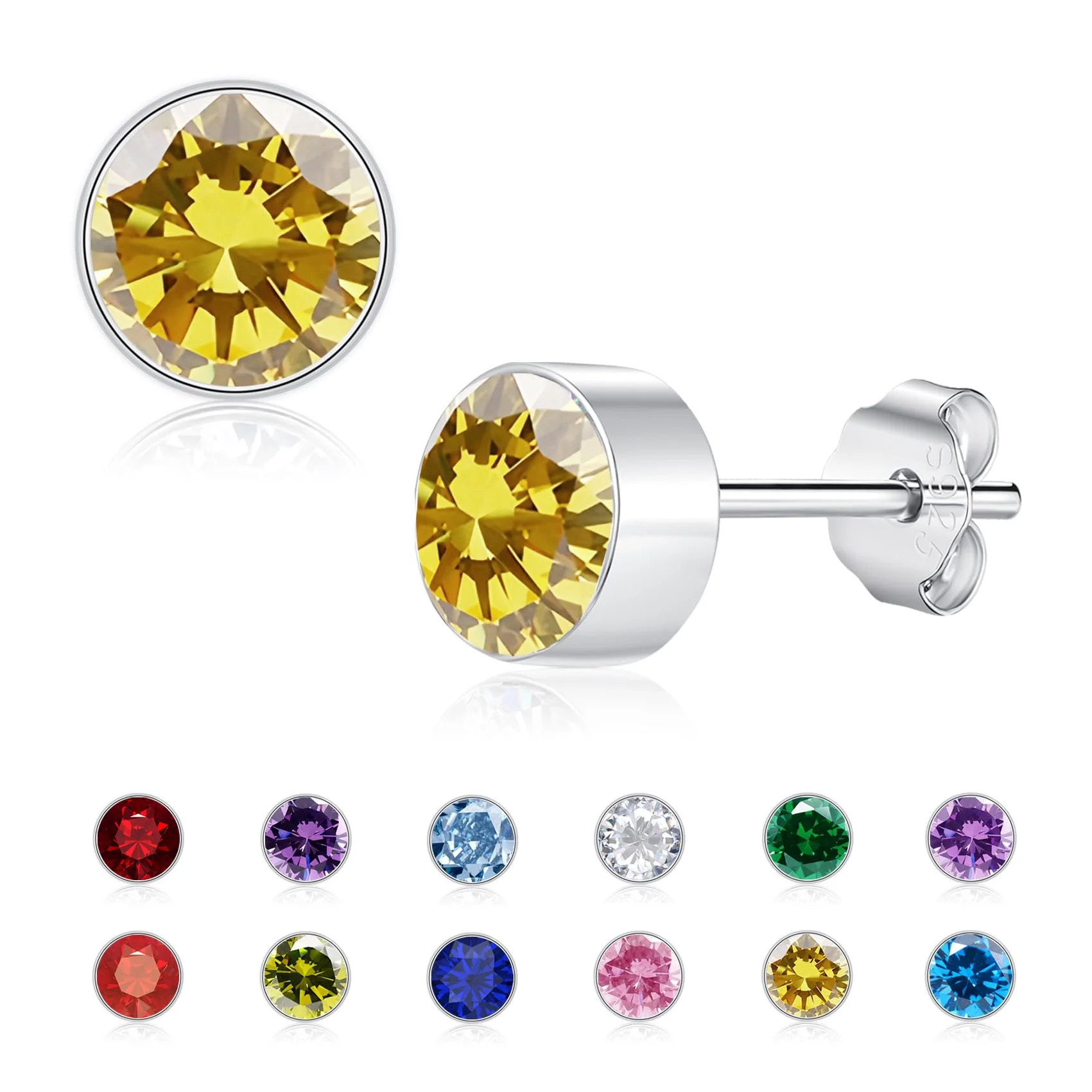 Estrellique Ohrstecker Silber 925 für Mädchen, 925 Sterling Silber Ohrringe | Hypoallergene 6mm Funkelnd Süße Ohrringe Silber 925 mit Geburtsstein Geschenke für Damen Mutter Tochter zum Geburtstag