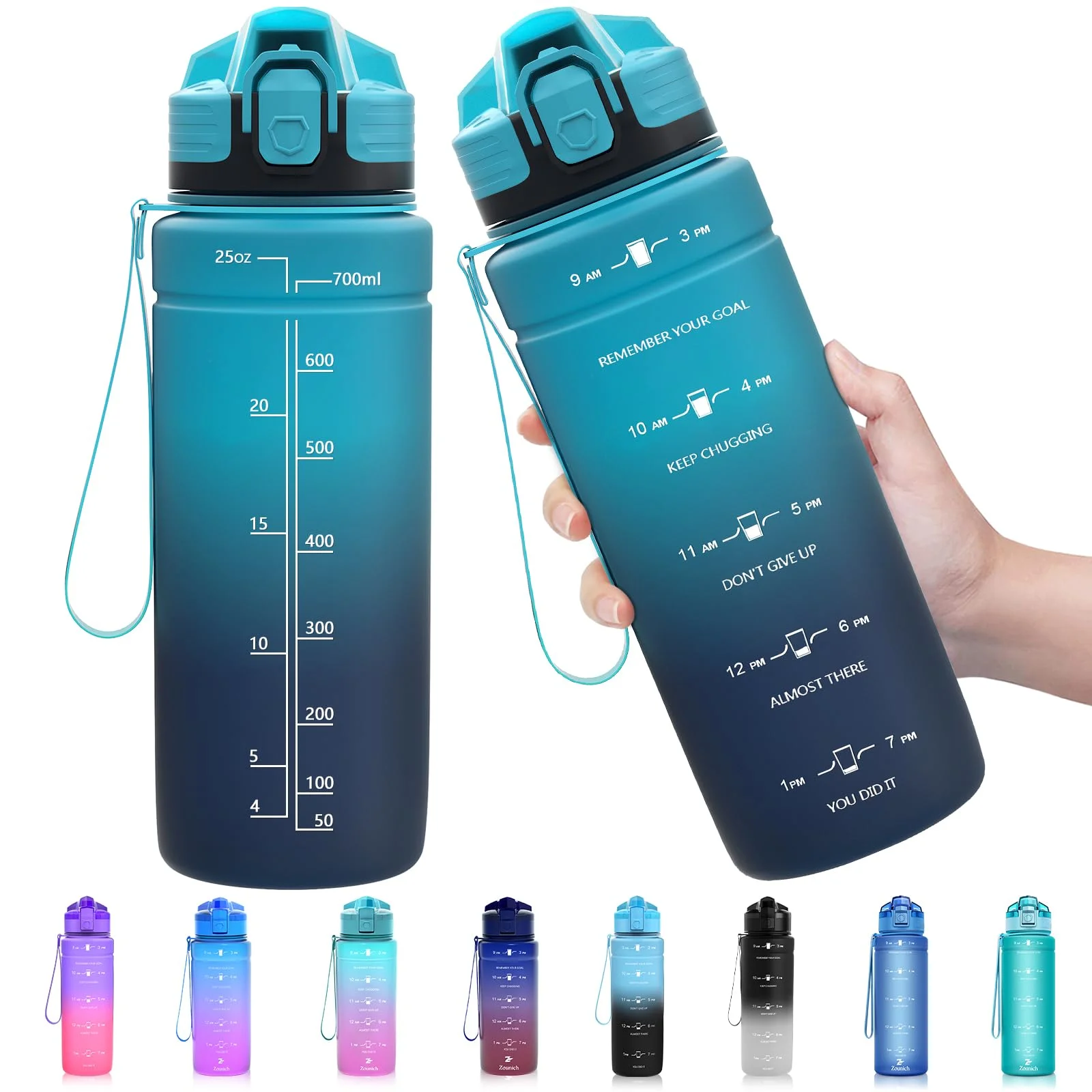 Zounich Trinkflasche Kinder Auslaufsichere 1L/700ml/500ml-BPA frei trinkflaschen Sport tritan Kunststoff Wasserflasche für Fahrrad, Schule, kohlensäure geeignet, spülmaschinenfest Sportflasche