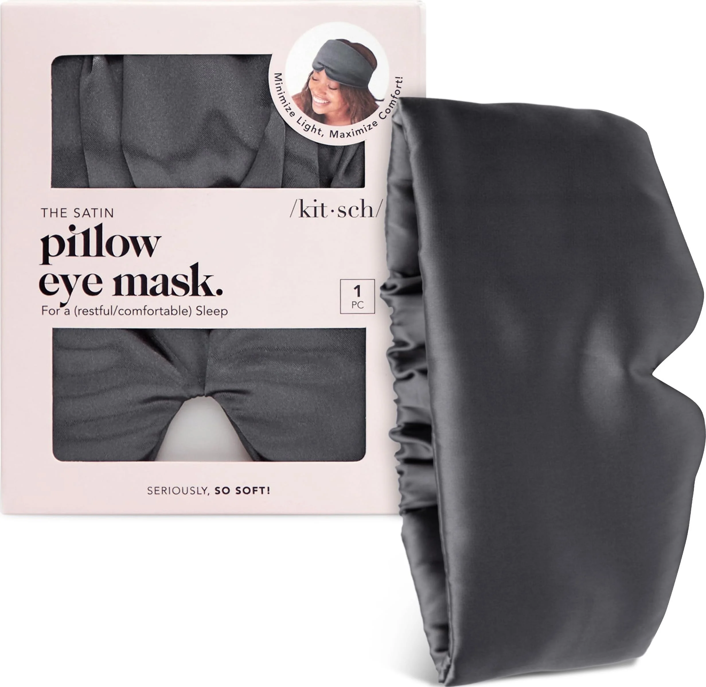 Kitsch Satin Schlafmaske, Augenmaske zum Schlafen - Anthrazit Schwarz | Weicher als Seide, Satin Schlafmaske Schlafbrille für Damen und Herren, Augenpflege Reise Zubehör