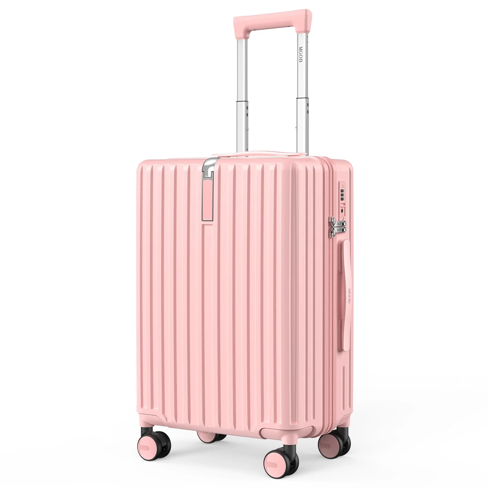MGOB Handgepäck Koffer Hartschale aus Polycarbonat, 55x37x22 cm, 41L, Rosa | Leichter Hartschalen-Reisekoffer aus Polycarbonat mit 4 360°-Rollen und praktischem Haken, kompakt für Reisen und Handgepäck