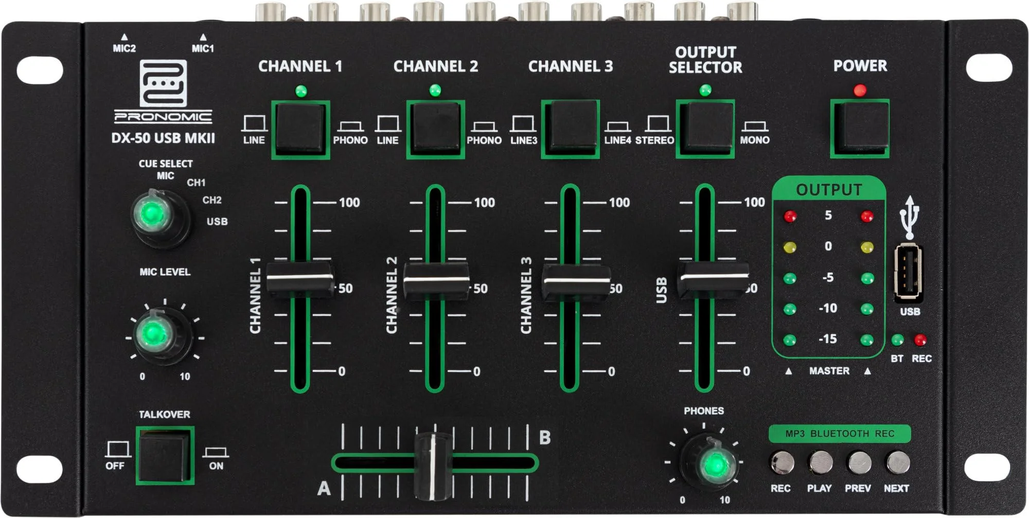 Pronomic DX-50 USB MKII 4-Kanal DJ-Mixer mit Bluetooth
