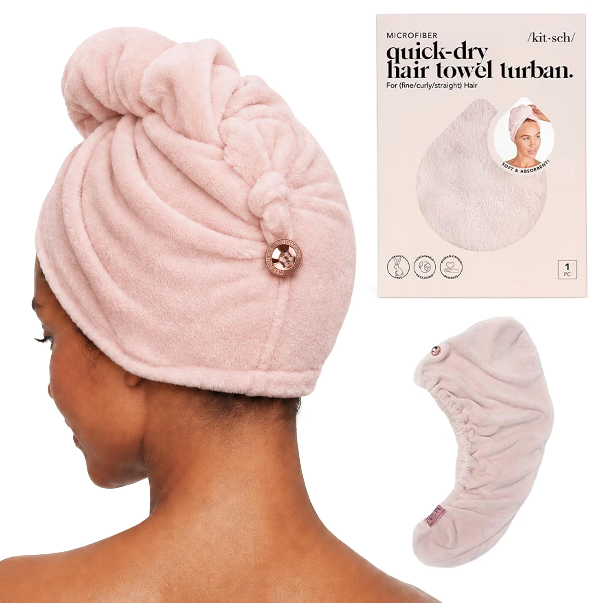 Kitsch Mikrofaser Handtuch Haare für Damen, Anti-Frizz Haar Wrap - Rosa | Ultra-Saugfähiges Mikrofaser Handtuch Haare für Nasses, Lockiges, Langes & Kurzes Haar, Ideales Haarpflege-Geschenk für Damen
