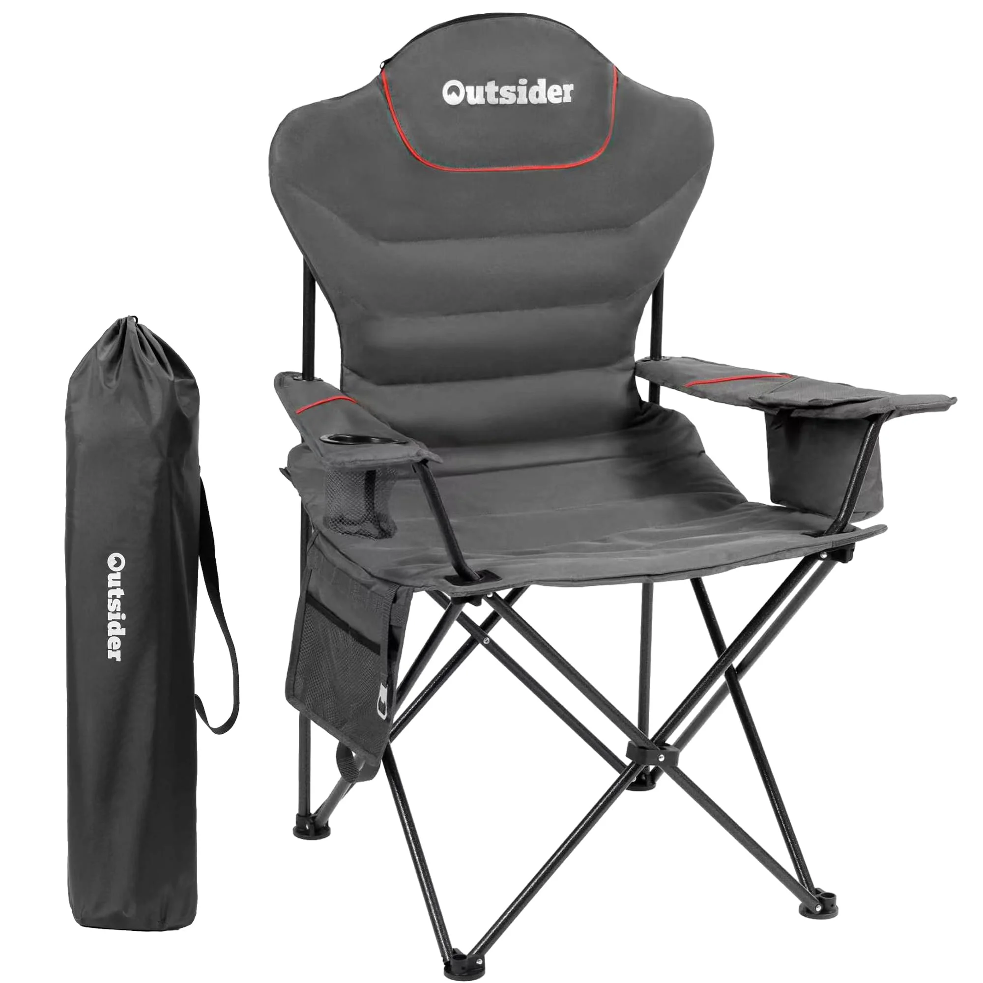 OUTSIDER Campingstuhl Klappbar 160 kg Mit Kühltasche Hochlehner | Gepolsterter Anglersessel, Tragbarer Outdoor-Stuhl Für Garten, Festival & Strand, Komfortabler Hoher Rücken