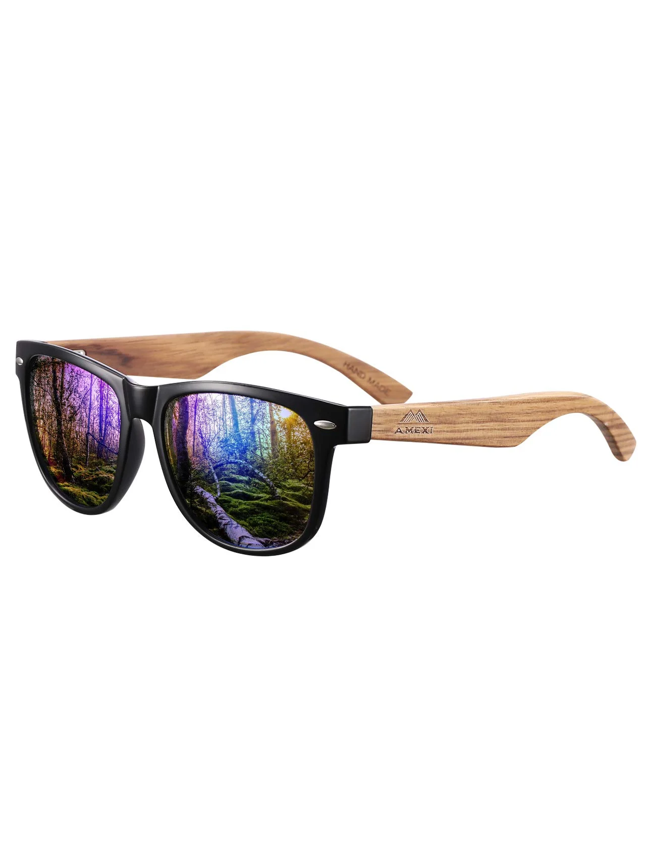 AMEXI Holz Sonnenbrillen Polarisierte Sonnenbrille,Herren Damen Polarisierte Sonnenbrille， UV400 Sonnenbrille/Der Rahmen der Brille ist aus Walnuss Holz