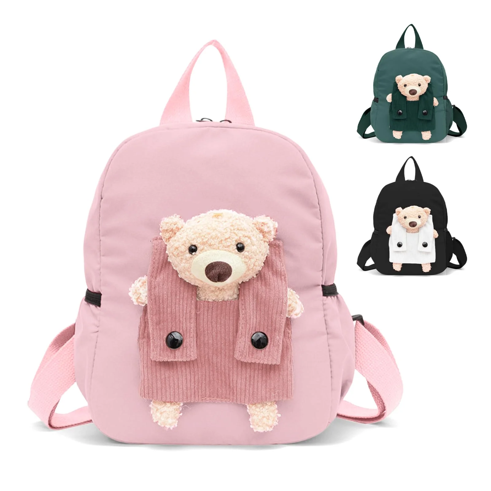 Aucuu Kindergartenrucksack Kinder, Bär Kinderrucksack, Kindergartenrucksack mit Plüschtier, Kita Rucksack mit Abnehmbarem Spielzeug, Kindergarten Schultasche für Mädchen Junge Kindergarten
