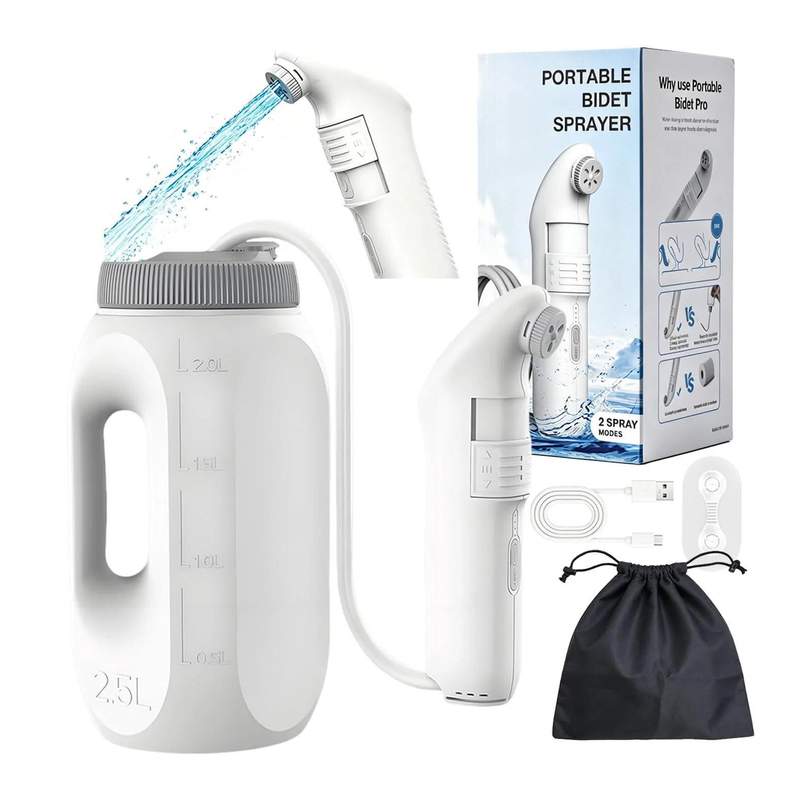 XFDZQQG Po Dusche Elektrische, Travel Bidet Portable, Tragbares Reise Bidet Handbrause,2.5 L Peri Bottle, Portable Bidet Podusche Für Frau Männer,Intimdusche Wochenbett,Perineal Care,Outdoor Camping