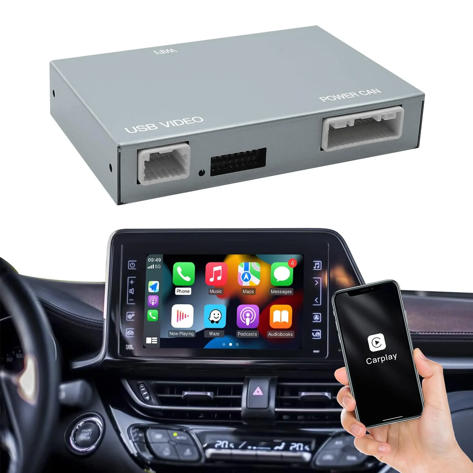 CARabc Wireless Carplay Android Auto Adapter für Toyota mit Entune2.0 2014-2019, passend für CH-R/Tundra/RAV4/Corolla/Auris/Camry/Avalon/Prius/Highlander/Sienna (FT-EU)