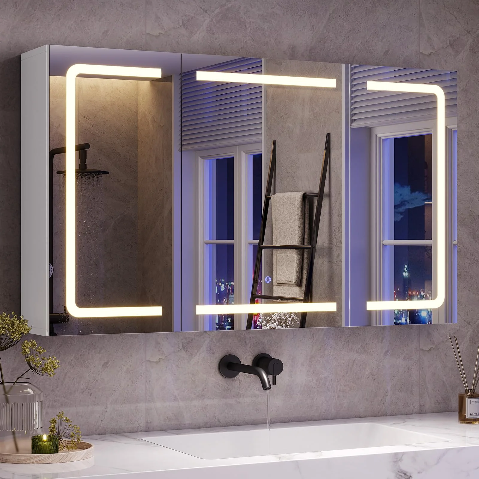 mojiasion Spiegelschrank Bad 100 cm breit mit LED-Beleuchtung, Steckdose & 3 Farbtemperaturen | Dimmbarer Badezimmerschrank mit Touch-Sensor 60×100×16 cm (H×B×T) | Spiegel +3 verstellbaren Regalen