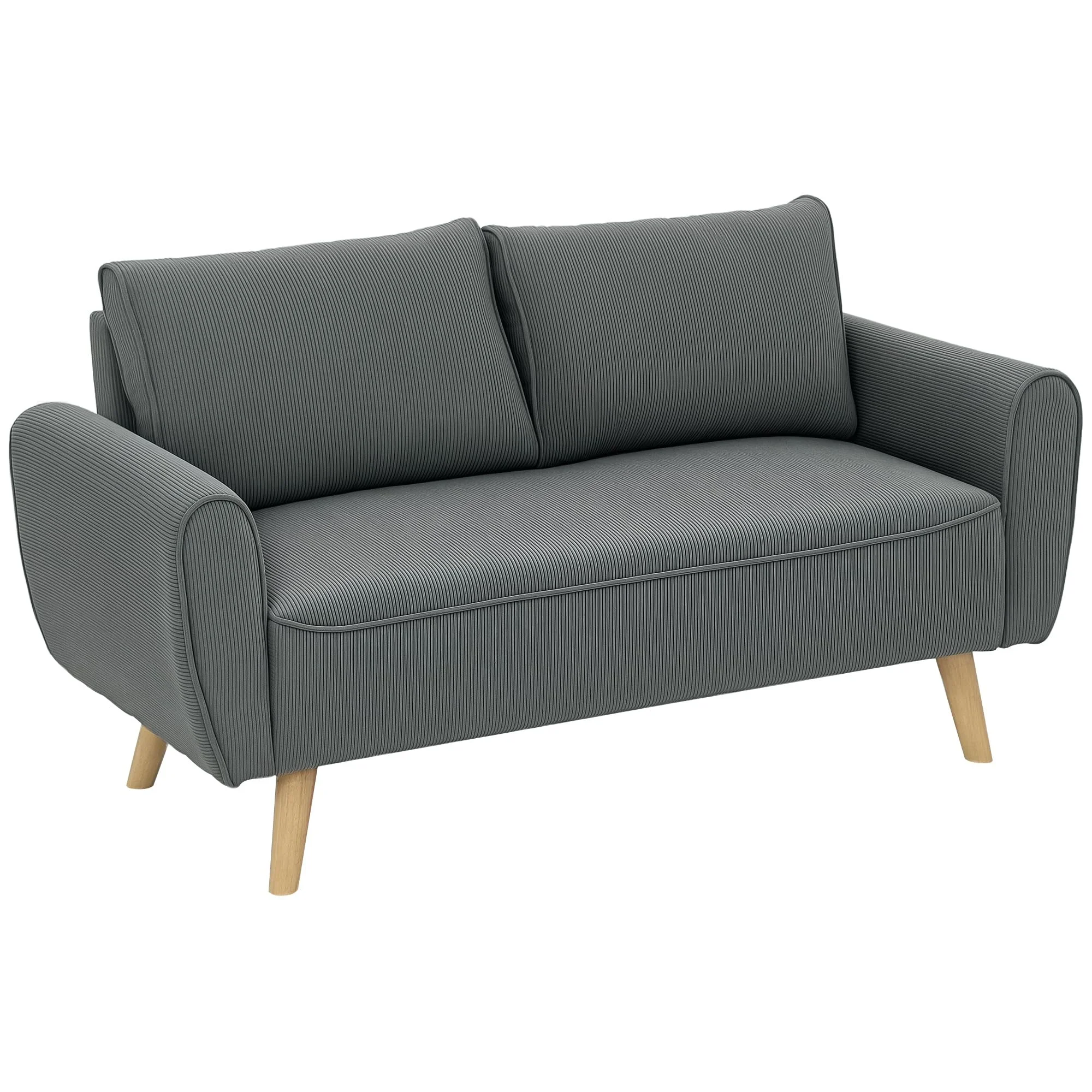 HOMCOM Zweisitzer Sofa, 2 Kissen, Holzrahmen, 145 x 75 x 78 cm, Dunkelgrau | Polstersofa mit 54cm Extra Tiefen Sitzen, Doppelsofa aus Cord, Kleine 2er Couch, Küchensofa, für Wohnzimmer Schlafzimmer