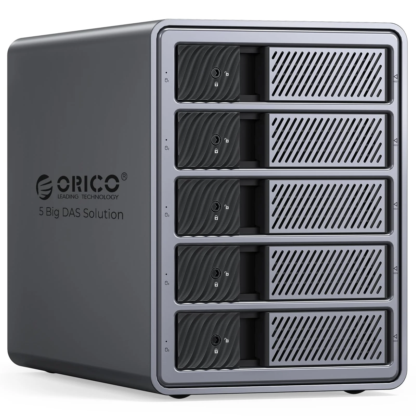 ORICO Aluminium RAID Festplatten Gehäuse für 5 Festplatten, USB 3.0 HDD Dockingstation für 3,5 Zoll HDD bis zu 22TB, Unterstützt RAID 0/1/5/10 (9858RU3)