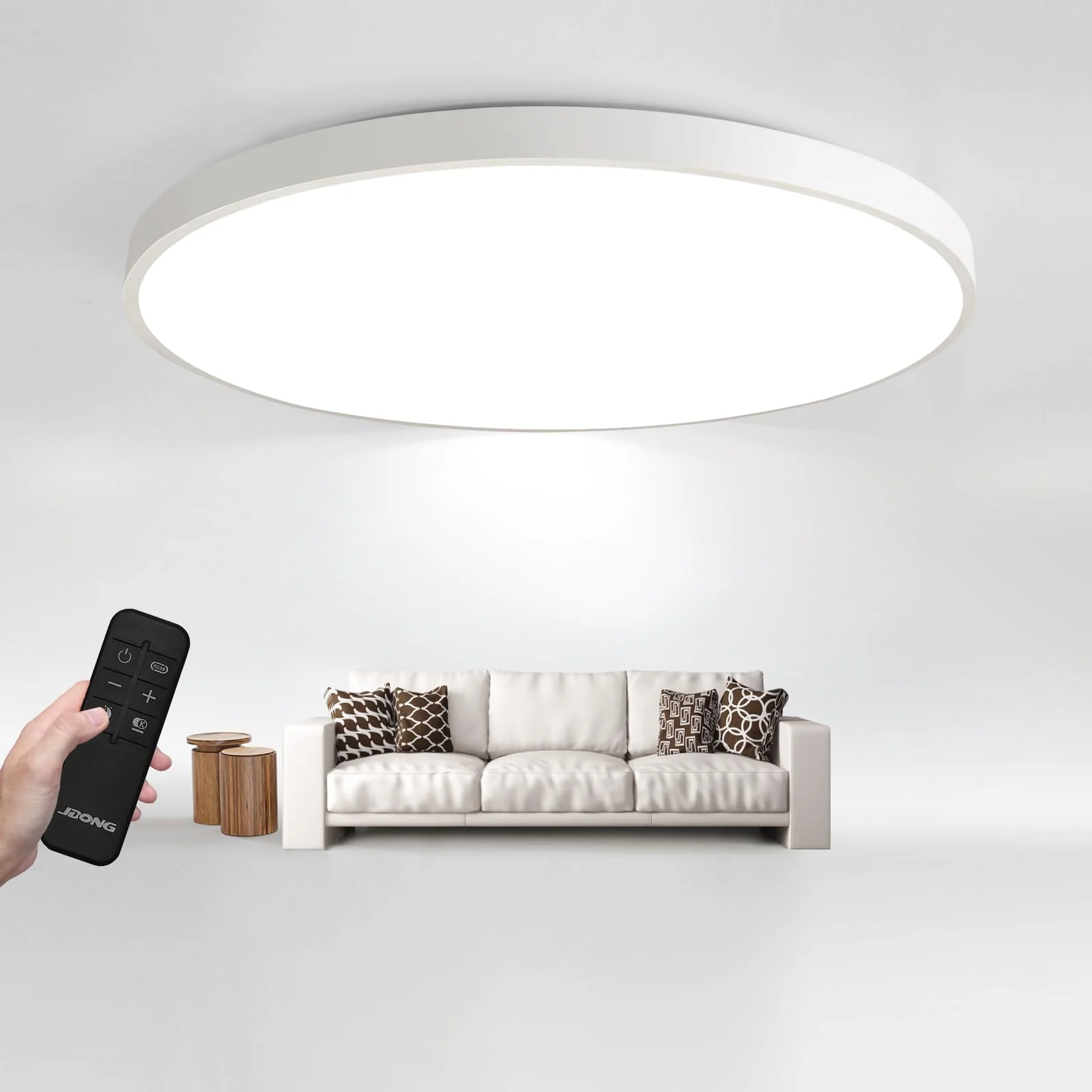 JDONG 90W Led Deckenleuchte Ø 78 * 5CM Dimmbar mit Fernbedienung Rund Weiß | 3000K-6000K Wohnzimmerlampe Flach Rund Deckenlampe moderne Leuchte für Schlafzimmer Büro