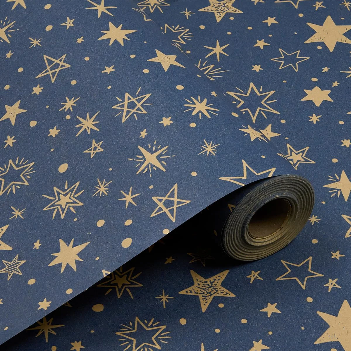Geschenkpapierrolle zum Geburtstag, 43 cm x 15 m, recycelbares Kraftpapier mit blauen Sternen, geeignet für Hochzeiten, Muttertag, Geburtstage, Party-Geschenkdekorationen